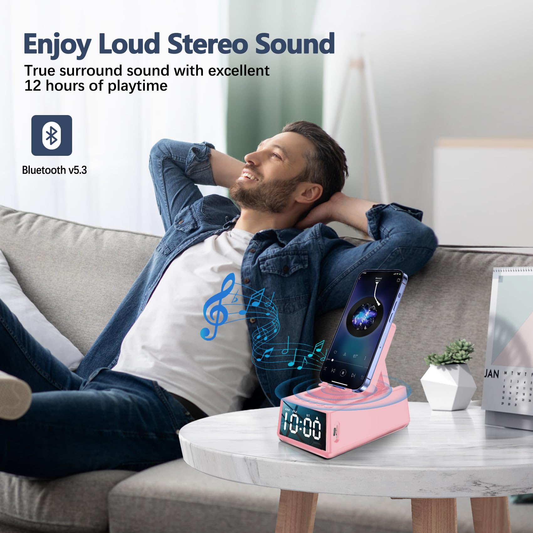 Toiysyy Adjustable Phone Stand With Built In Bluetooth Speaker, Portable With Non Slip Base, Unique Gifts, Tech Gifts For Men, C