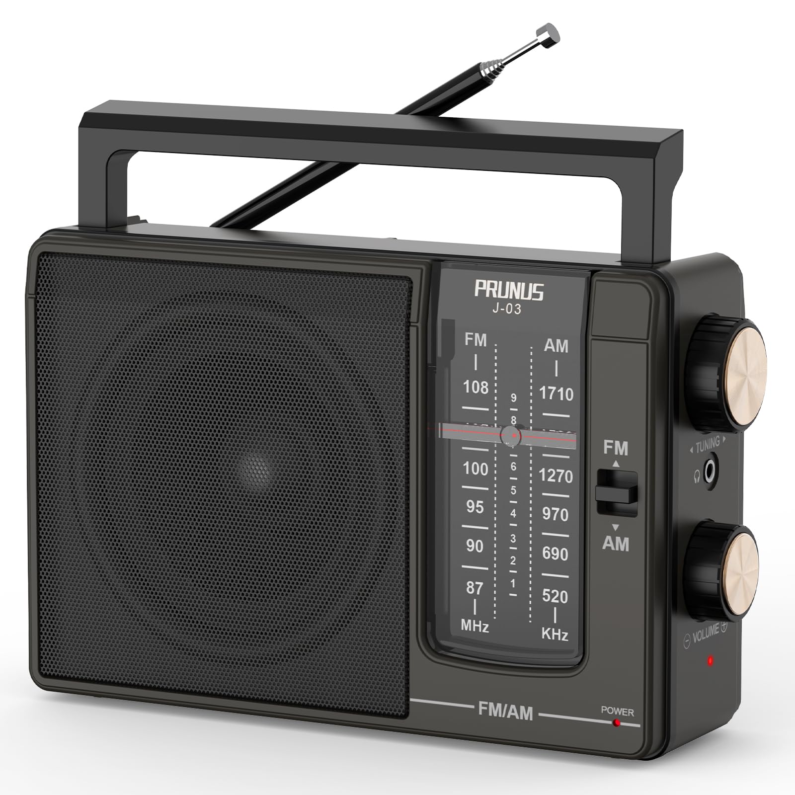 PRUNUS J-03 AM FM Radio Portable Plug in Wall or AA Battery Operated for Home/Outdoor, Large Speaker Excellent Sound, Excellent 