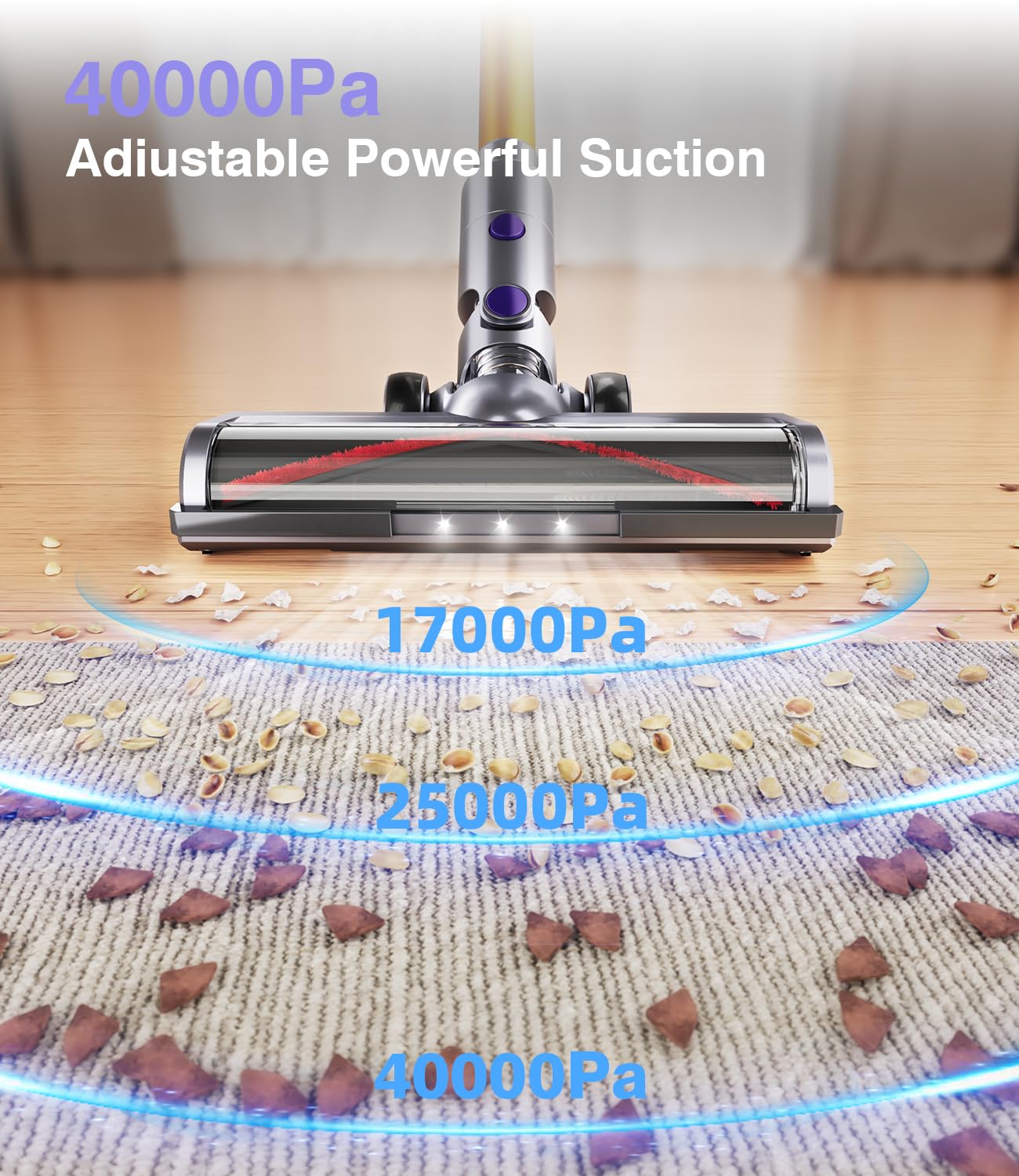 MBYULO Cordless Vacuum Cleaner, 450W 40Kpa, 50Mins Battery, Lightweight Handheld for Hardwood Floors & Carpets, Pet Hair, Gold