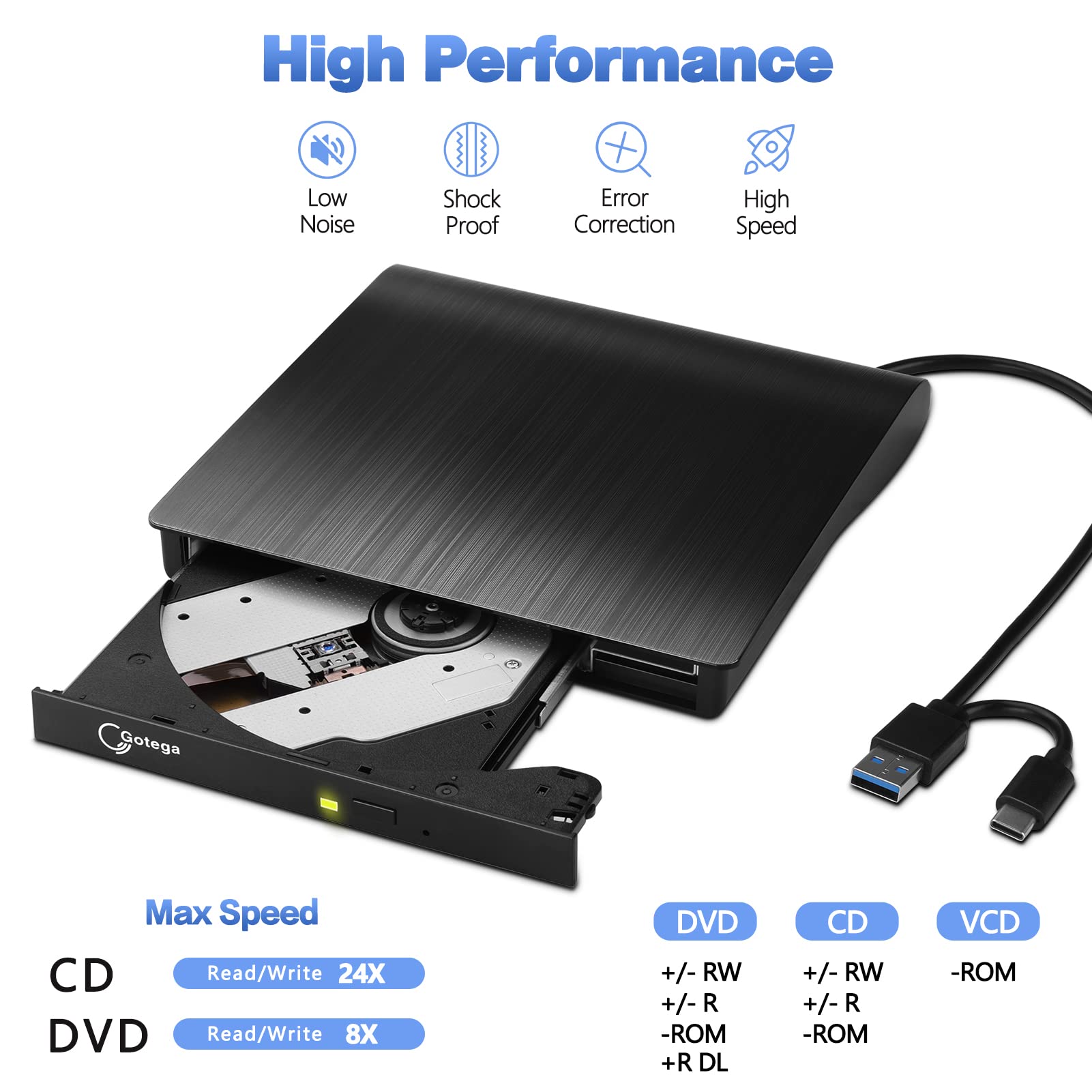 External Dvd Drive Usb 3.0 Type C Usb C Portable Cd/Dvd +/ Rw Disk Drive External Dvd Player For Laptop Cd/Dvd Rom Burner Reader