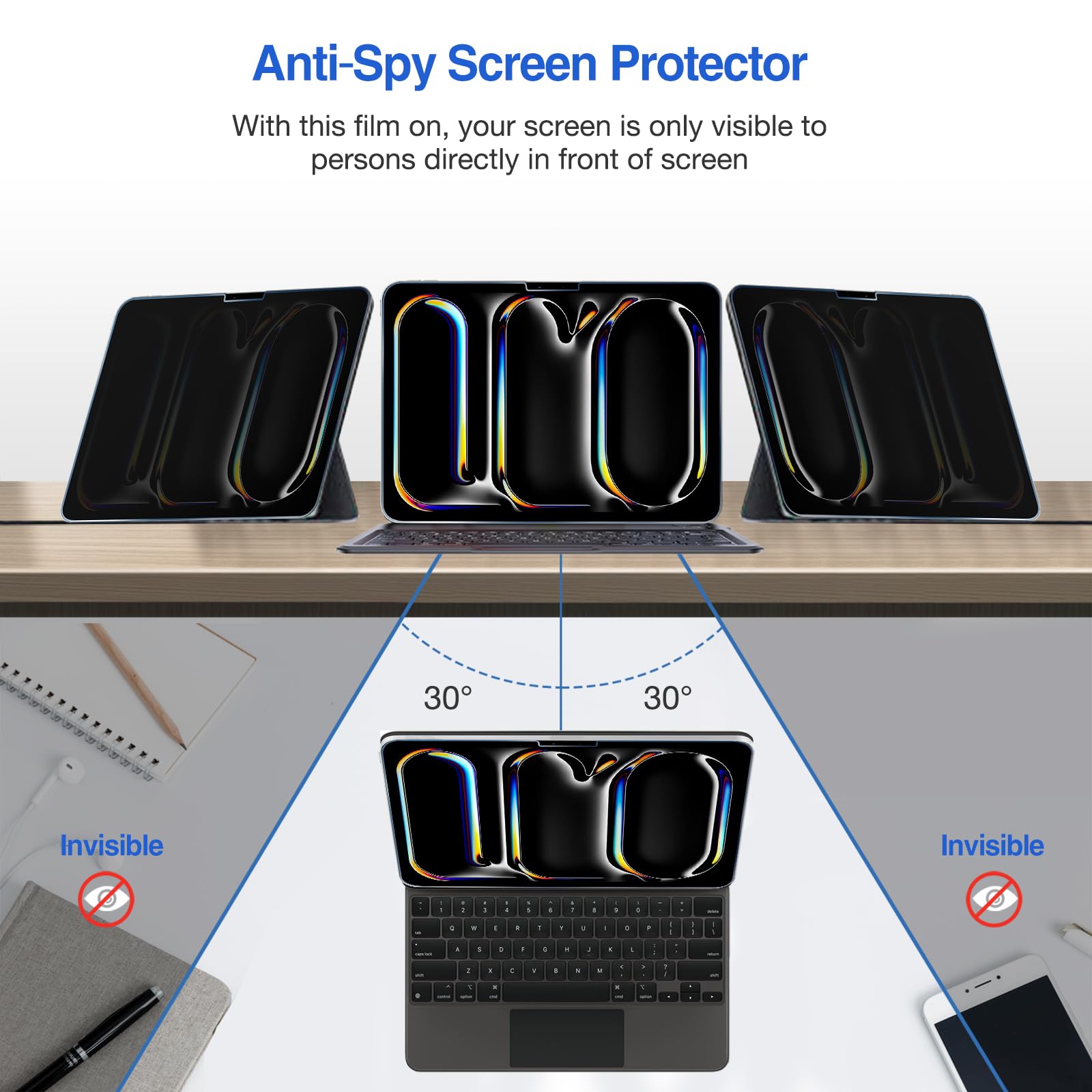 Procase Privacy Screen Protector For Ipad Pro/Air 13 Inch 2024; Anti Spy Tempered Glass Film Guard For 2024 Ipad Pro 7Th/Ipad Ai