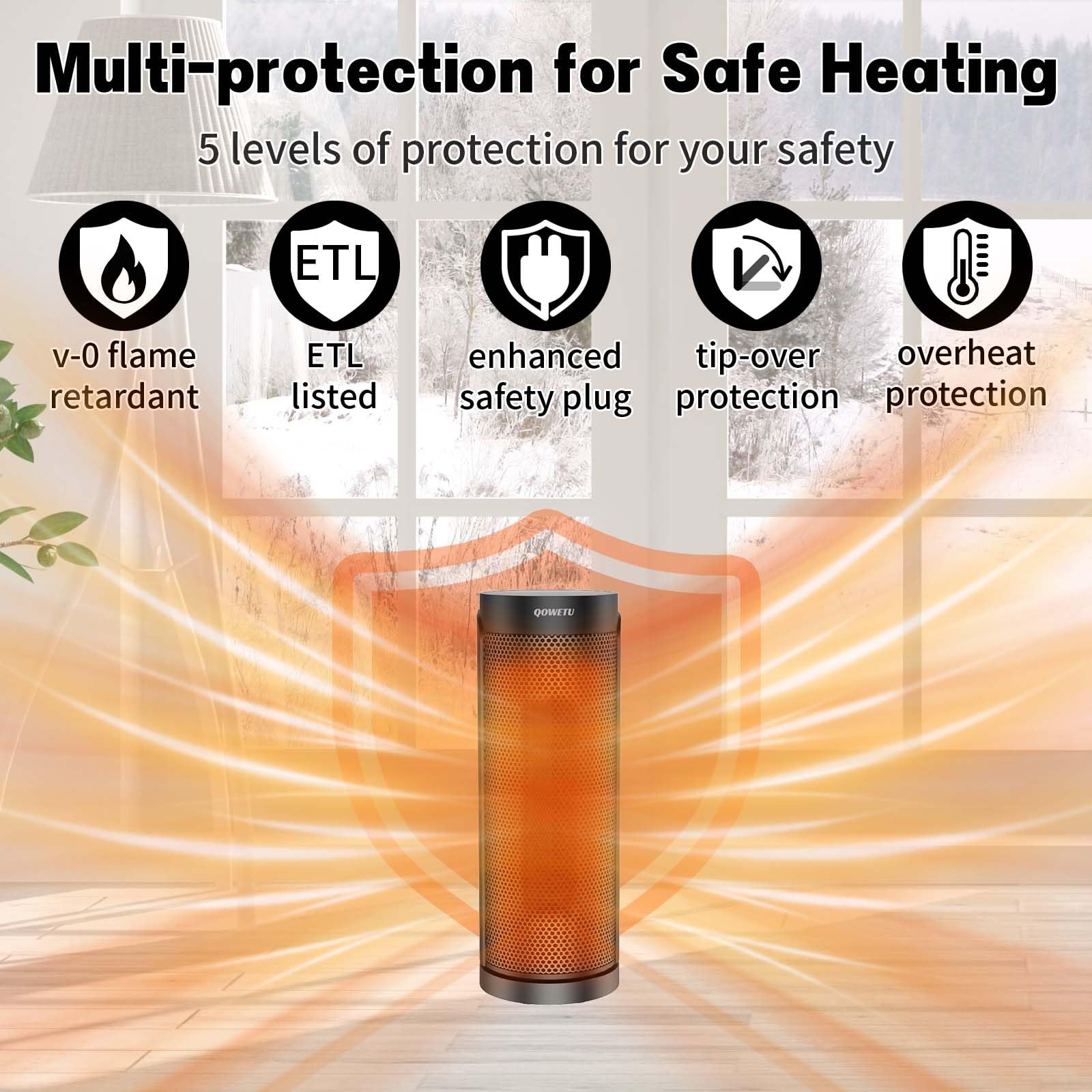 Portable Space Heater For Indoor Use With Remote   Qowetu 70 Oscillating Electric Heater, 17 Inchs, 12H Timer, 1500W Quiet Ptc C