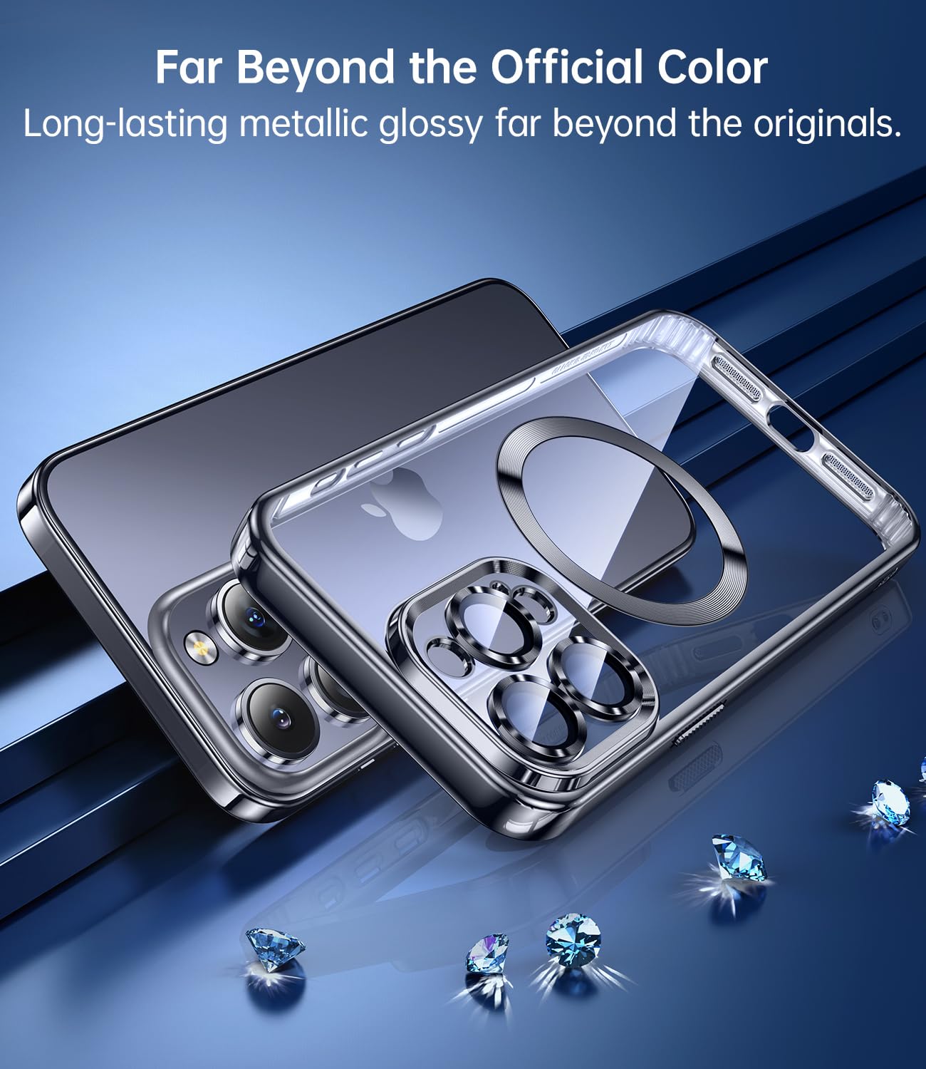 Jueshituo Magnetic Titanium Glossy For Iphone 15 Pro Case With Full Camera Protection [No.1 Strong N56 Magnets] [Military Grade