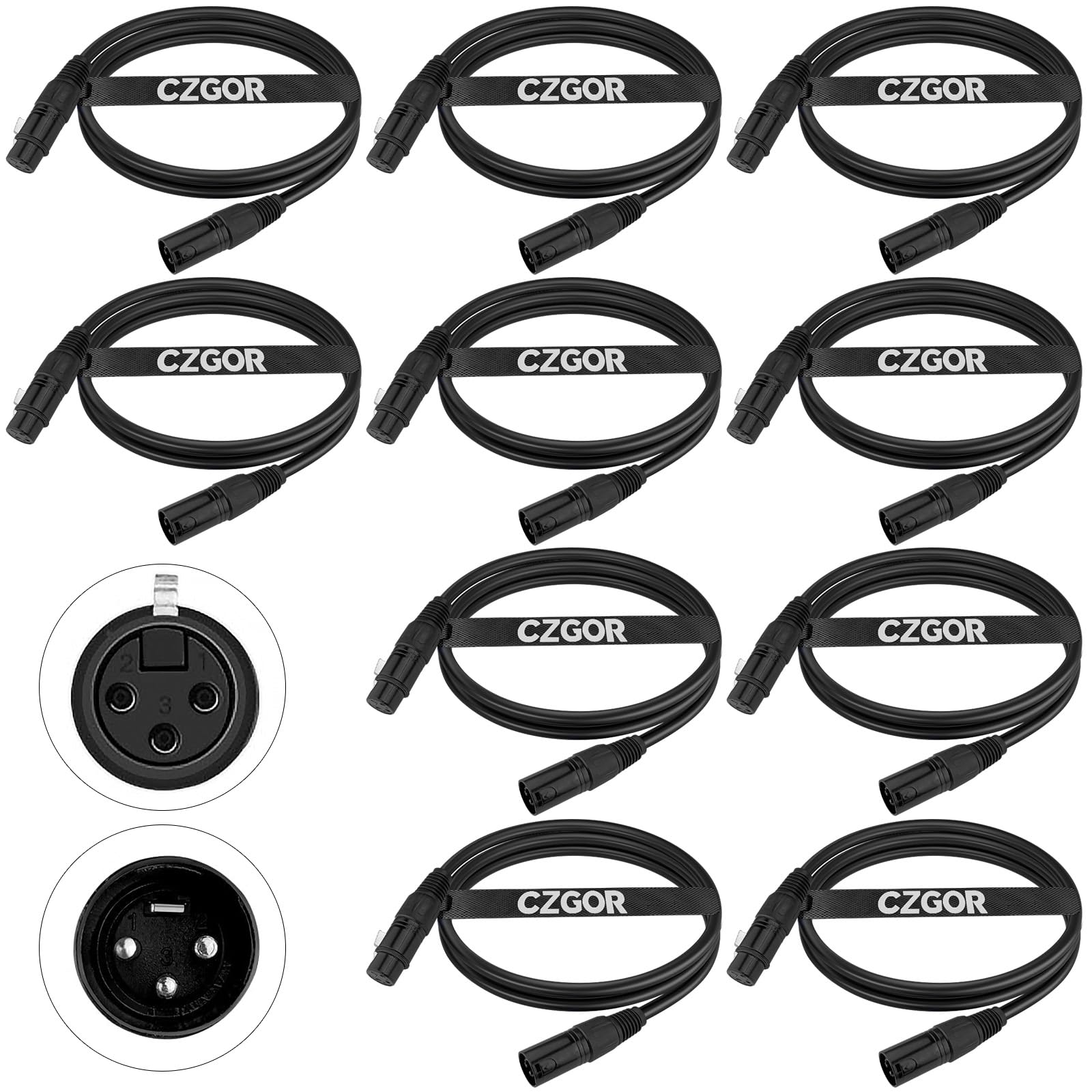 Czgor Dmx Cable 6.5 Ft, 10 Pack Flexible 3 Pin Xlr Male To Female Cable Wire For Stage Lighting Signal Xlr Connection Stage Ligh
