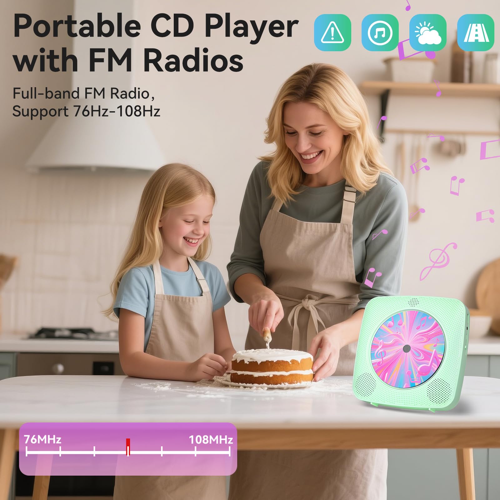 Cd Player Portable Bluetooth Rechargeable: Cd Players For Home With 1800Mah Kegaudio Desktop Wall Cd Player With Speakers With D