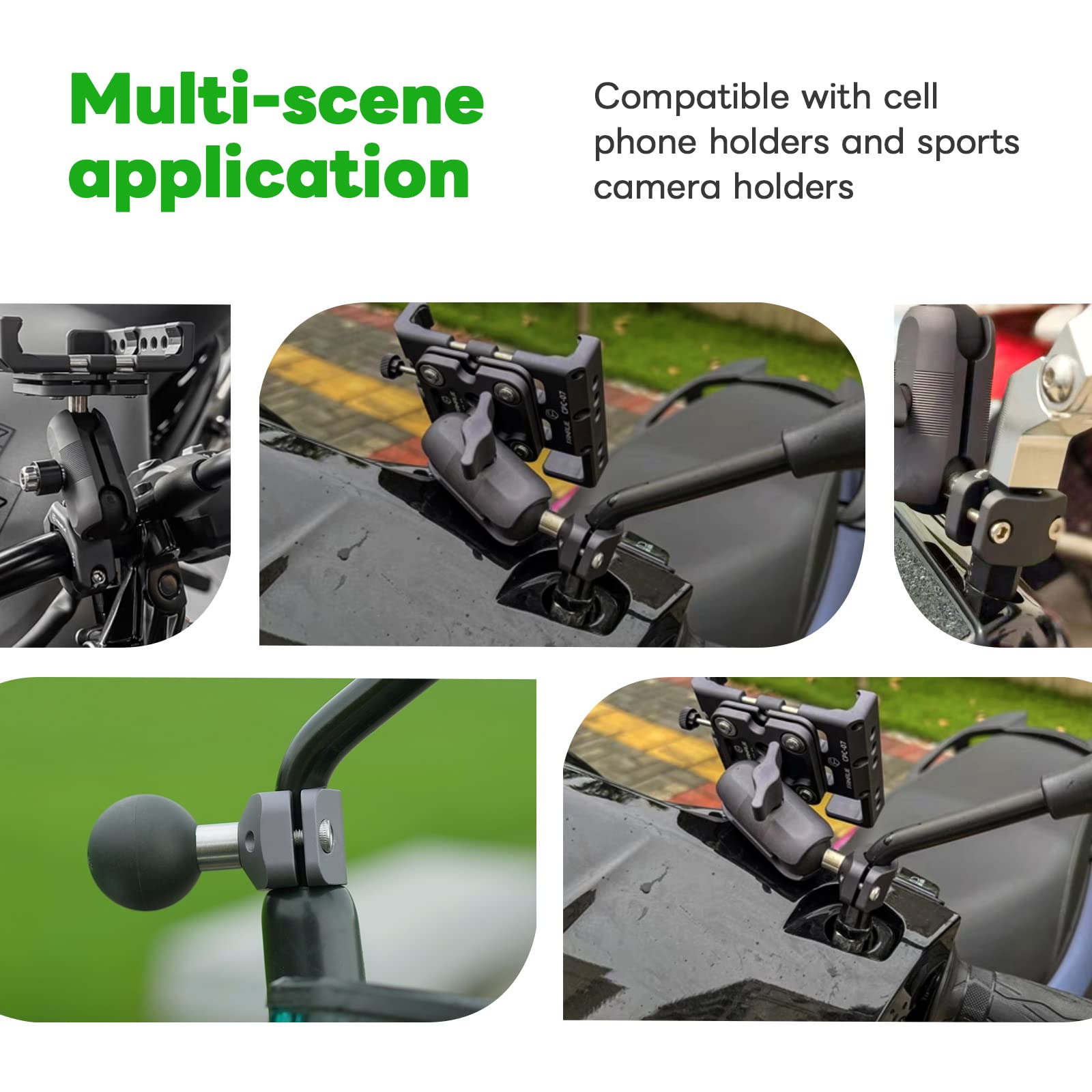 Fanaue Cc 06 Aluminum Handlebar Clamp Mount U Bolt Base Compatible With Ram Mounts B Size 1 Inch Ball Head Double Socket Arm & B