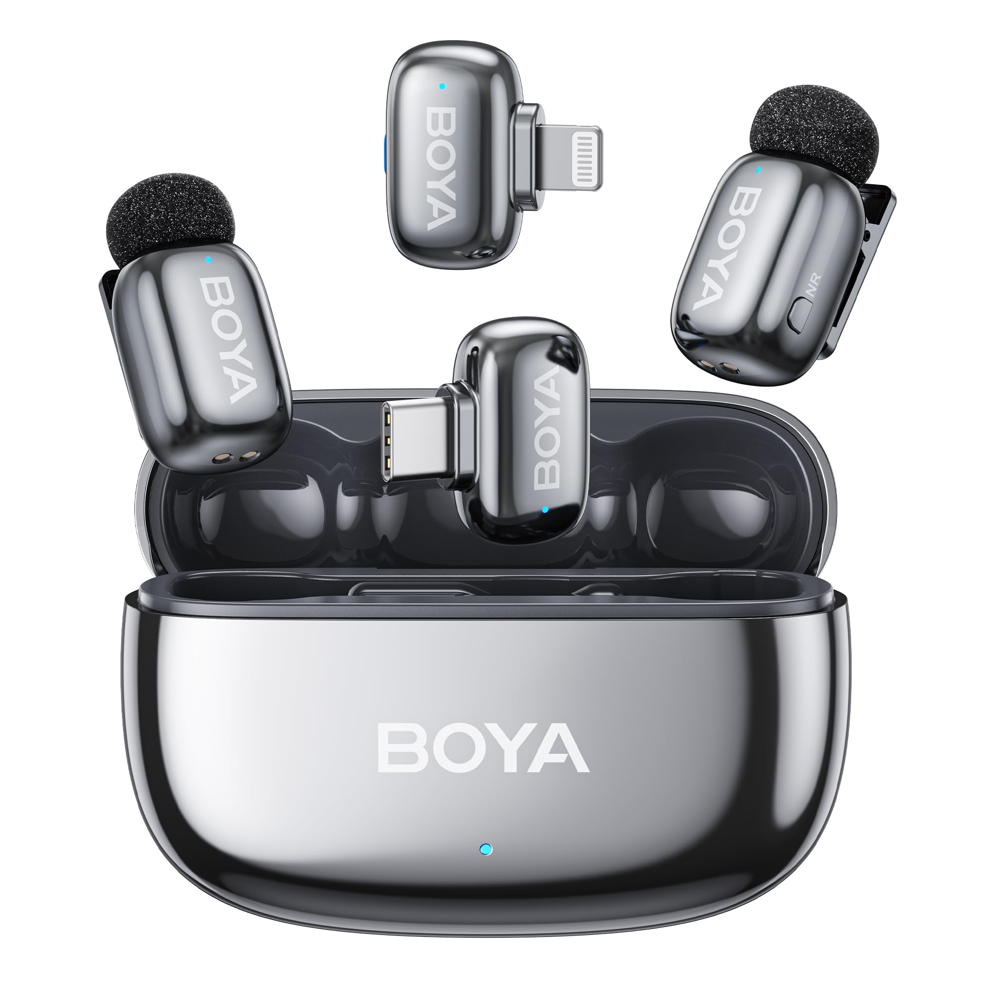 BOYA mini 2 Wireless Microphone for iPhone & Android, AI Noise Cancellation, App Control, Safety Track, 30H Battery Life with Ch