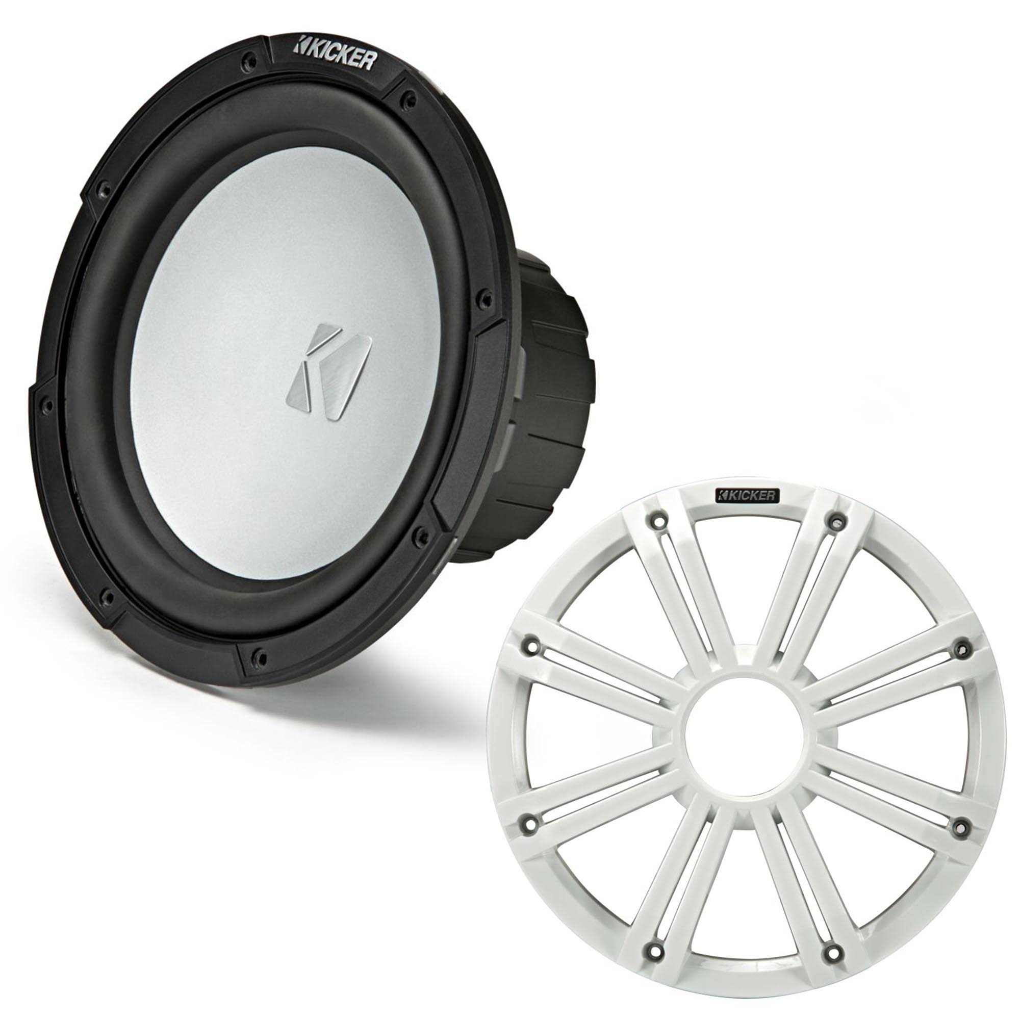 Kicker 45Kmf104 10'' Weather Proof Subwoofer For Freeair Applications 4 Ohm   Kicker 45Kmg10W 10'' Led Grille (White)