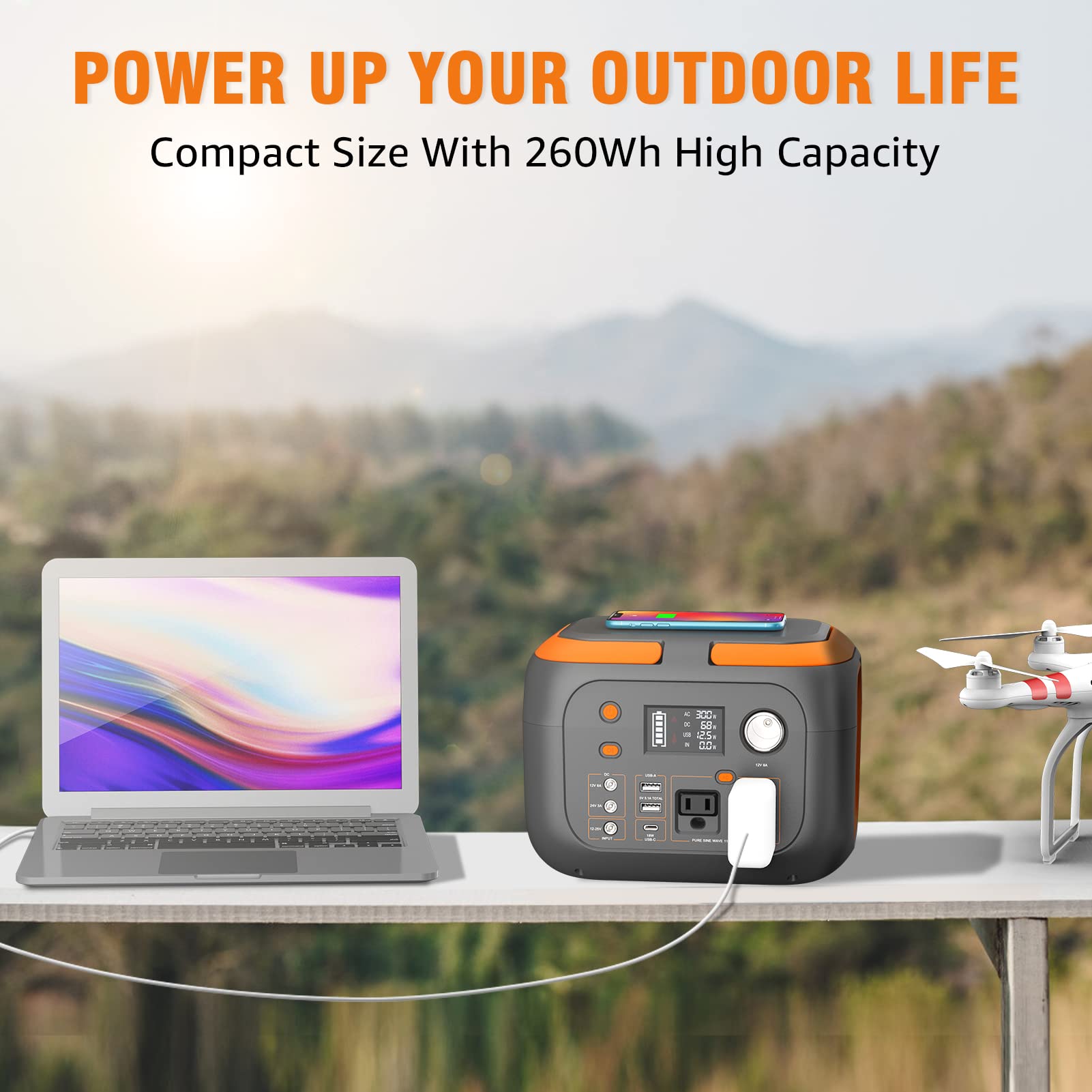 Sinkeu 300W Portable Power Station, 260Wh/70000Mah Outdoor Solar Generator, Mobile Lithium Battery Pack, 110V Outlet Solar Power