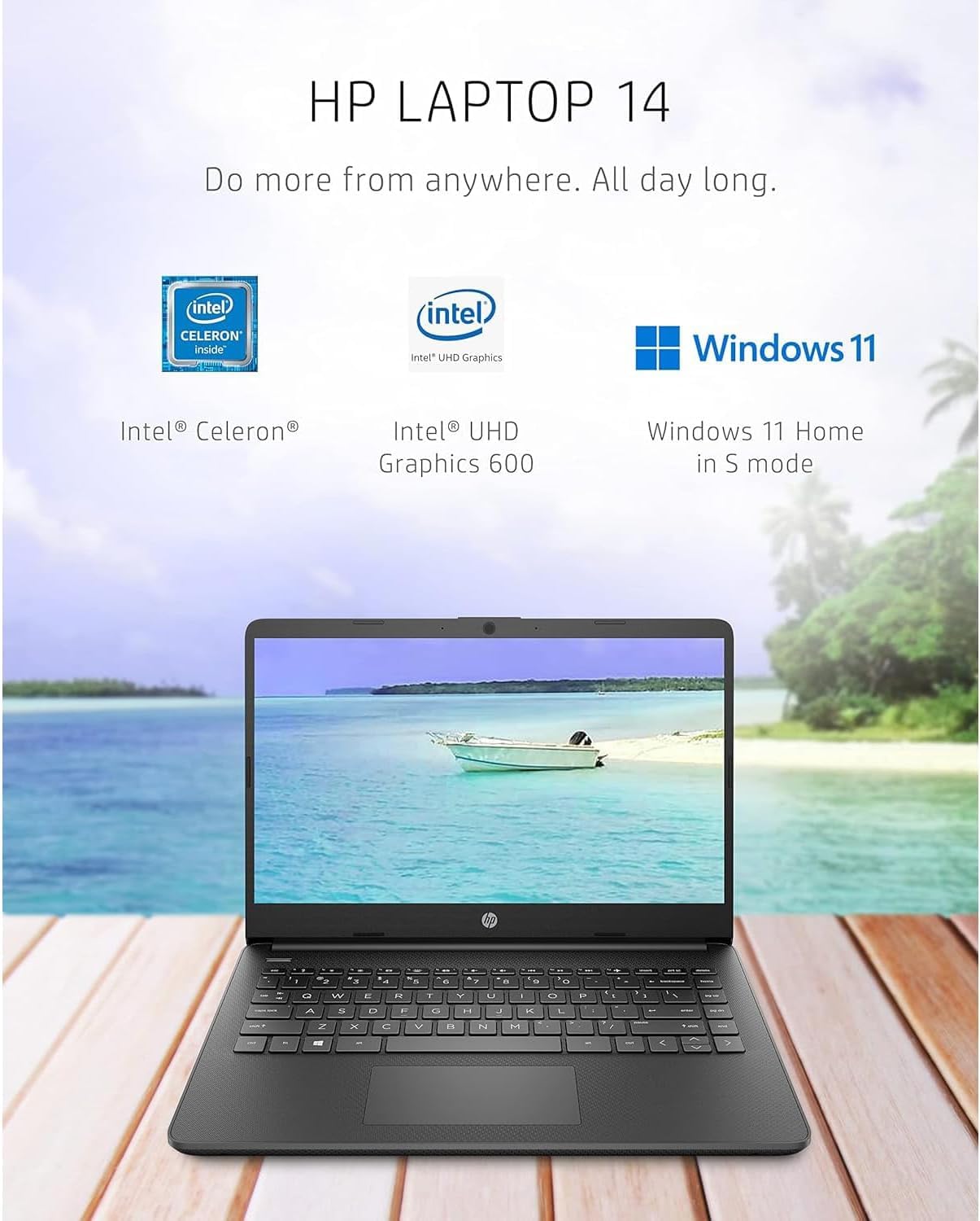 Hp New 14 Hd Ultra Light Thin Laptop, Quad-Core Intel Celeron Processor, 8Gb Ram, 192Gb (64Gb Emmc+ 128Gb Card), Wi-Fi, Upto 11