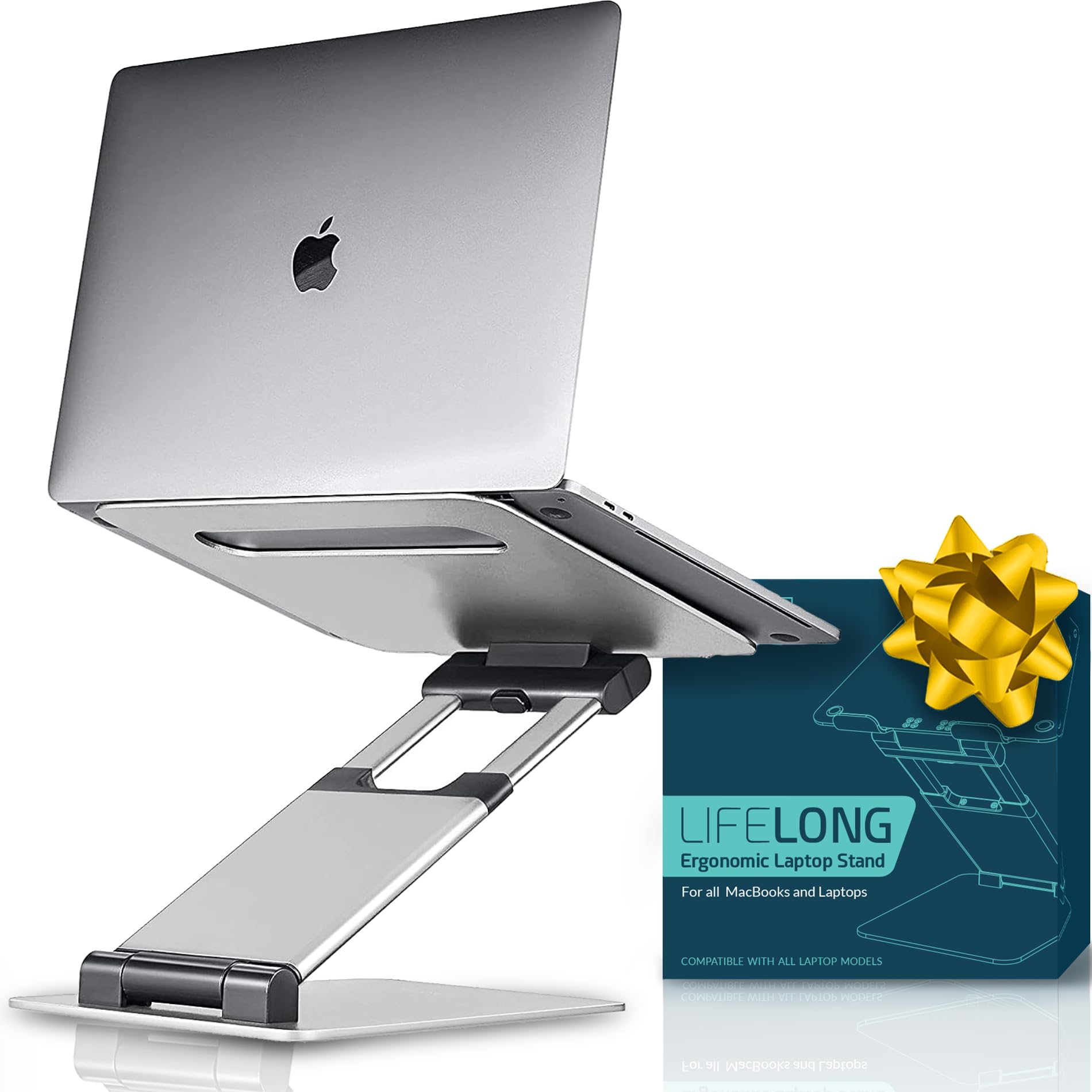 Laptop Stand For Desk, Ergonomic Sit To Stand Laptop Holder Convertor, Adjustable Height From 2.1'' To 13.8'', Supports Up To 22