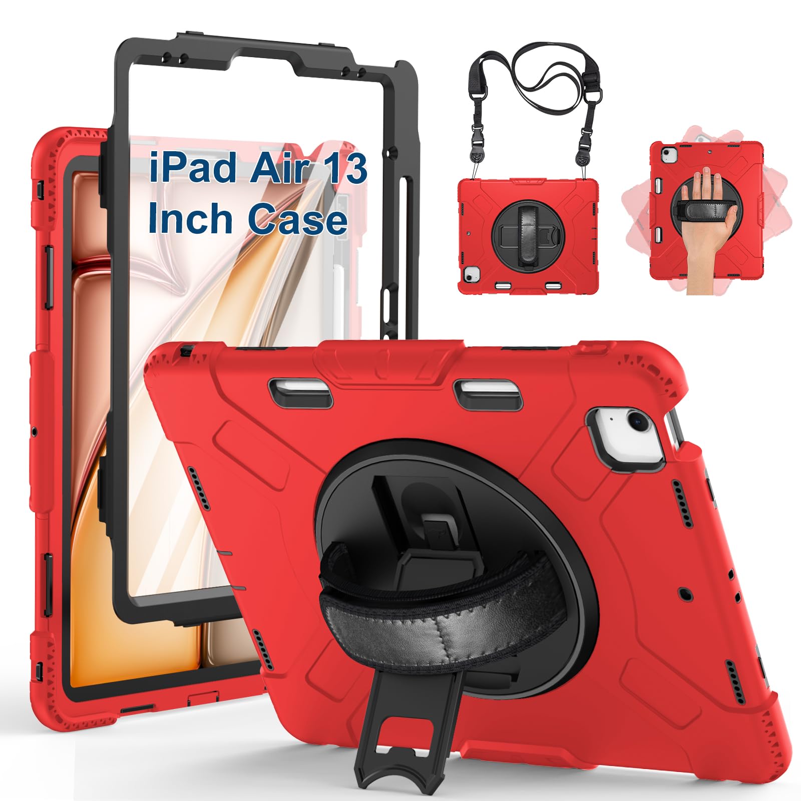 Supfives Case For Ipad Air 13 Inch 2024,Upgraded Military Shockproof Silicone Cover With Screen Protector+Hand Strap+Shoulder St