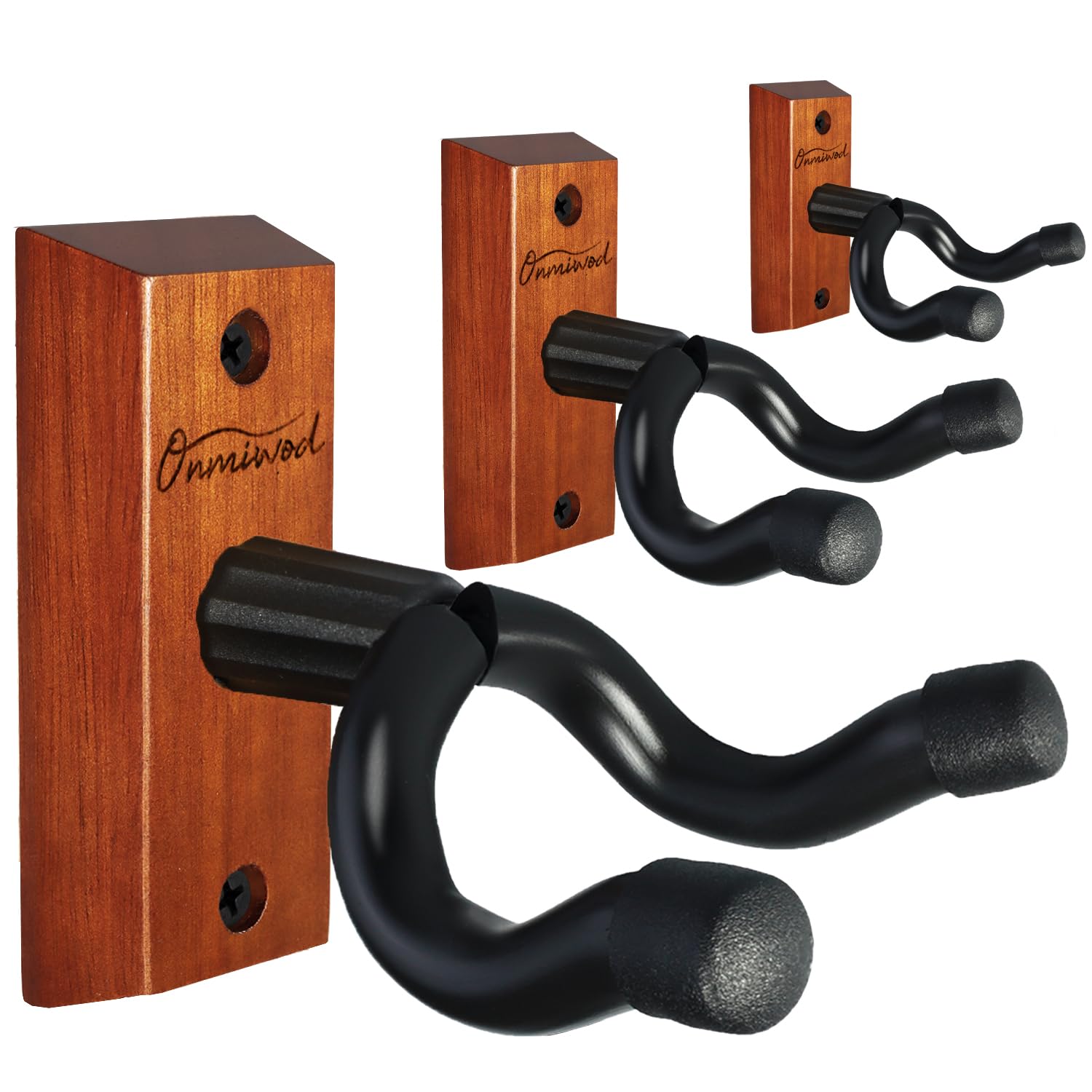 Onmiwod Guitar Wall Mount 3 Pack, Mahogany Wood Guitar Hanger, U Shaped Guitar Wall Hanger Mount, Guitar Holder Hook Stand Wall