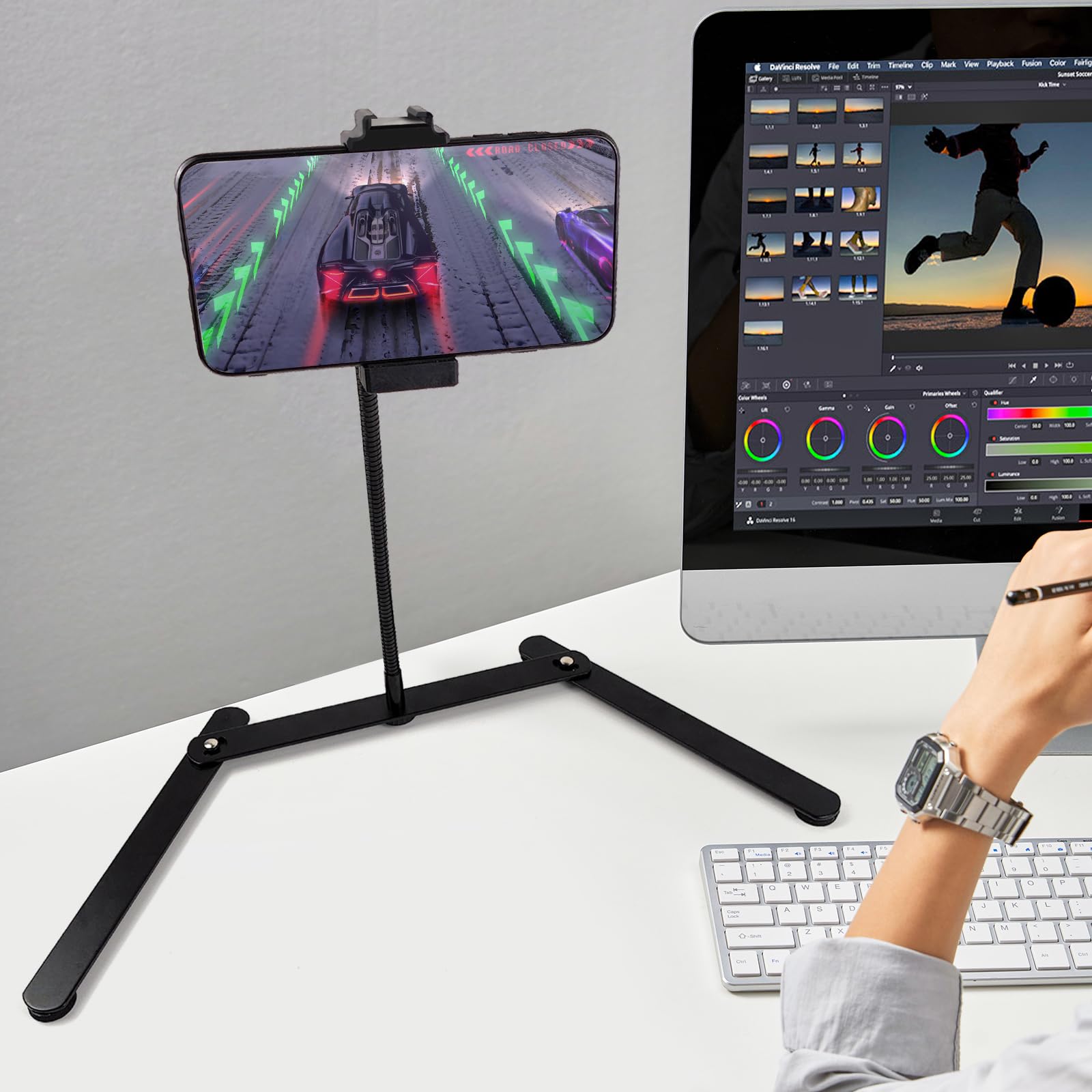 Kavavo Adjustable Gooseneck Cellphone Holder,Overhead Phone Mount,Table Top Teaching Online Stand For Live Streaming And Online