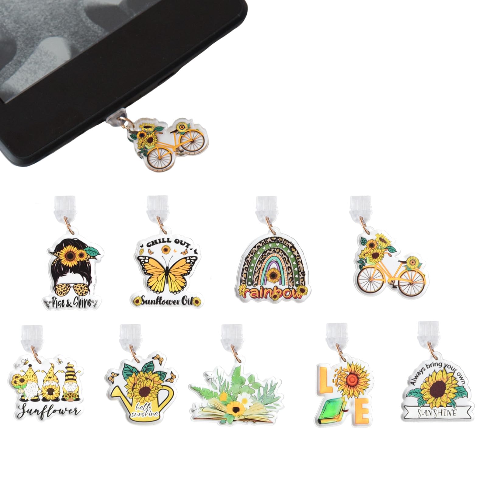 THSOGO 9PCS Dust Plug Charms for E - Reader/Kindle, Cute Sunflower - Themed Dust Plugs Compatible with Type C Charging Port, Gif