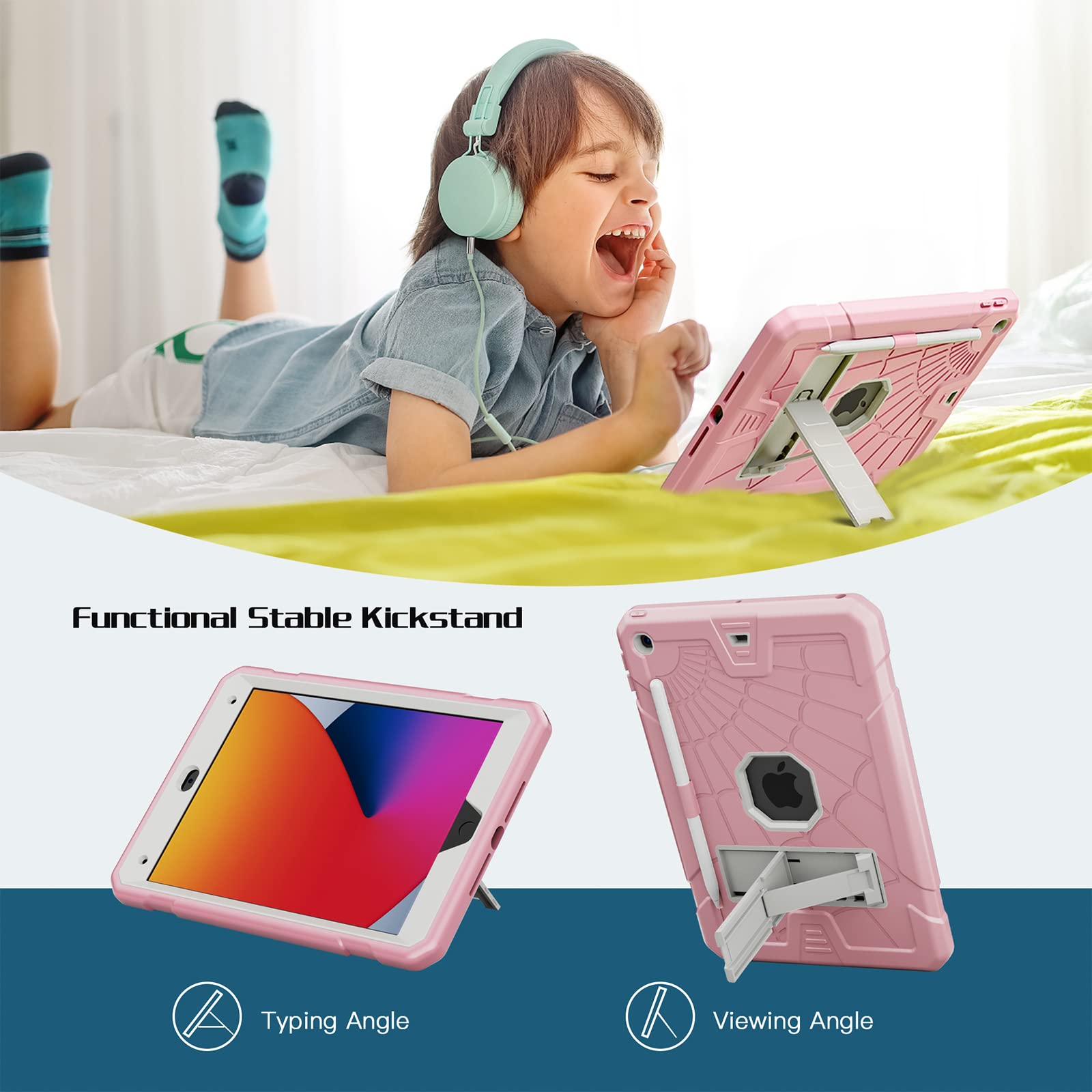 Tsqqst Ipad 9Th Generation Case Pink For Kids Girls Women 2021 | Ipad 7Th 8Th Genertion Case With Glass Screen Protector 2019 20