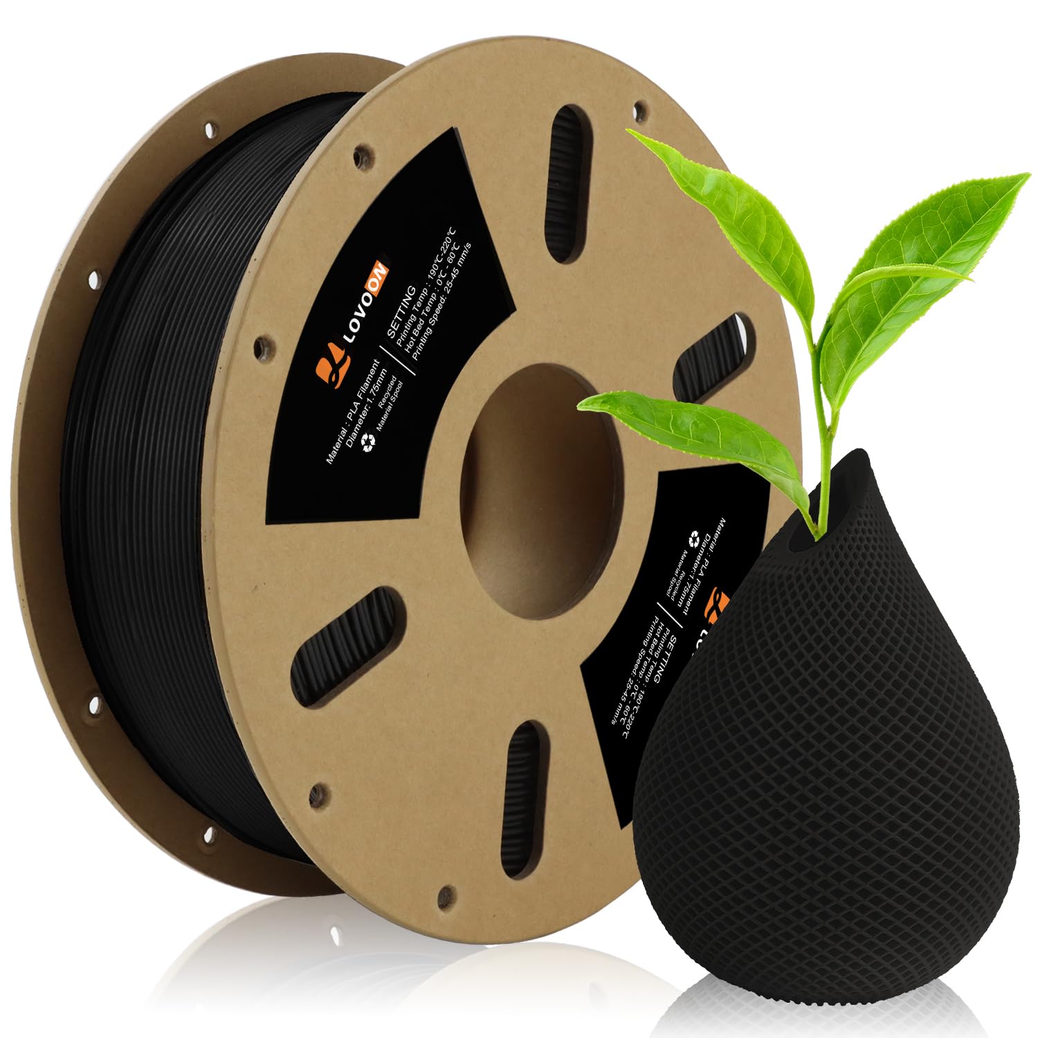 Lovoon Pla Filament 1.75Mm Black, Regular Black Pla 3D Printer Filament, Fit Most Fdm 3D Printer And 3D Pen, 1Kg(2.2Lbs)/ Spool