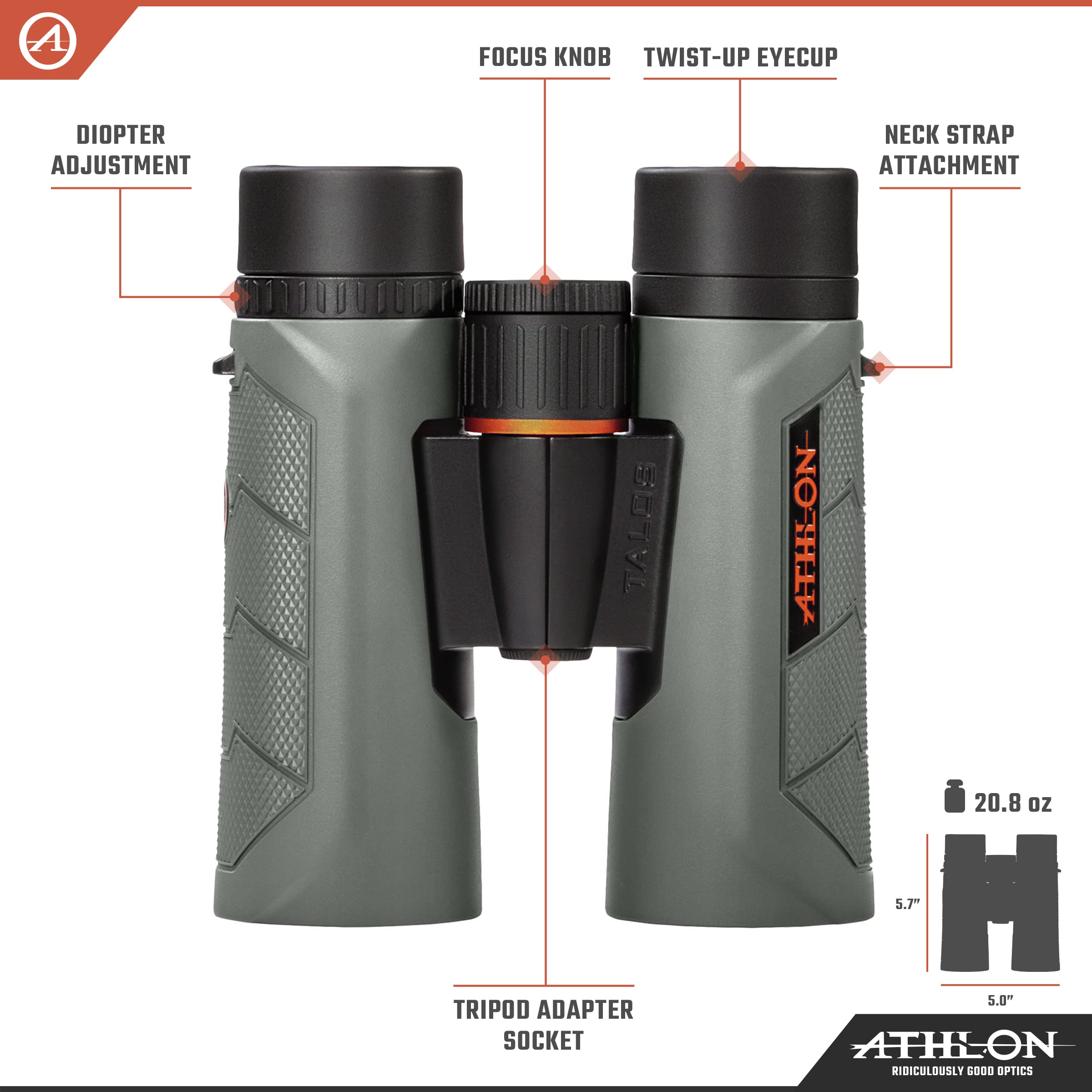 Athlon Optics 10X42 Talos G2 Hd Binoculars With Eye Relief For Adults And Kids, High Powered Binoculars For Hunting, Birdwatchin