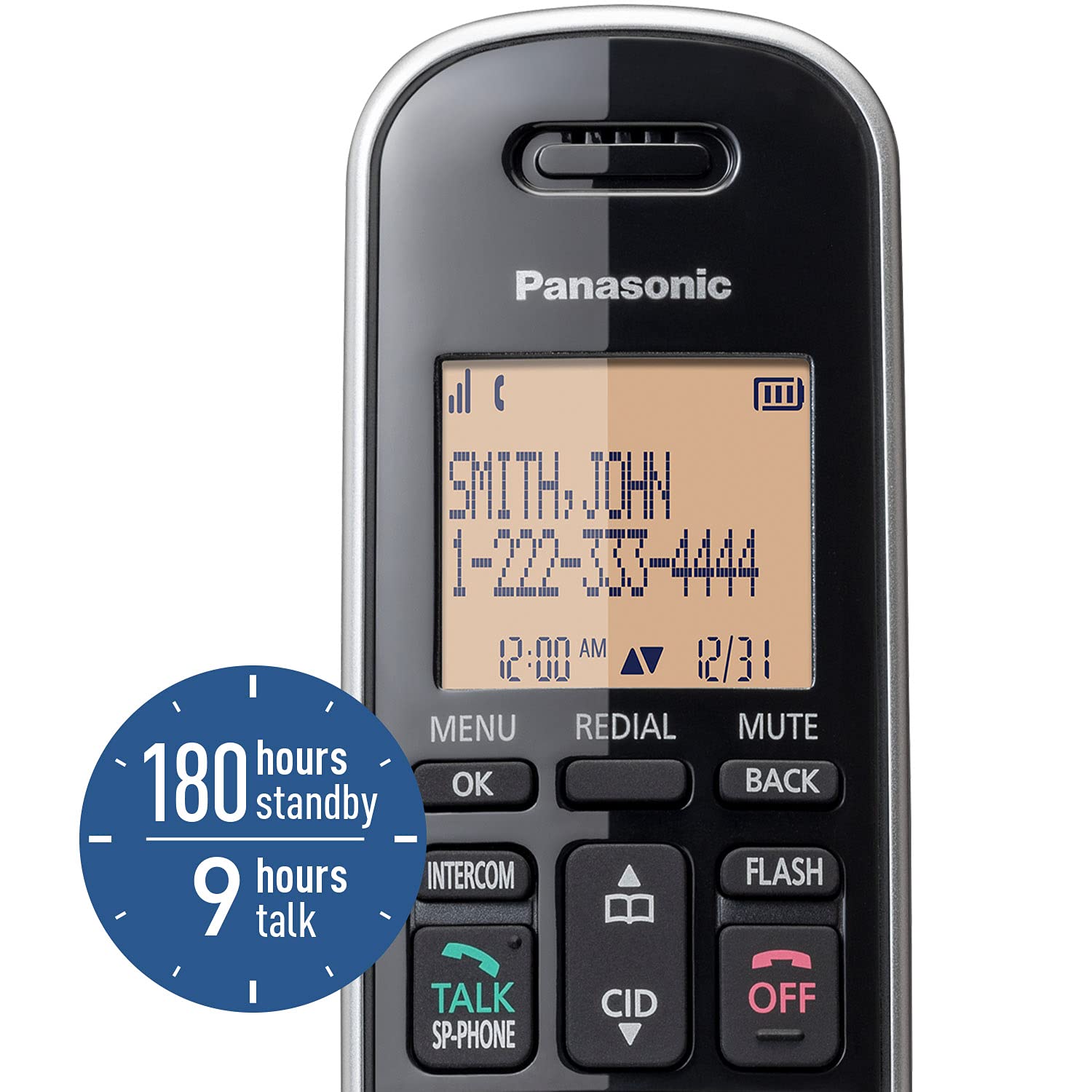 Panasonic Compact Cordless Phone With Dect 6.0, 1.6'' Amber Lcd And Illuminated Hs Keypad, Call Block, Caller Id, Multiple Displ