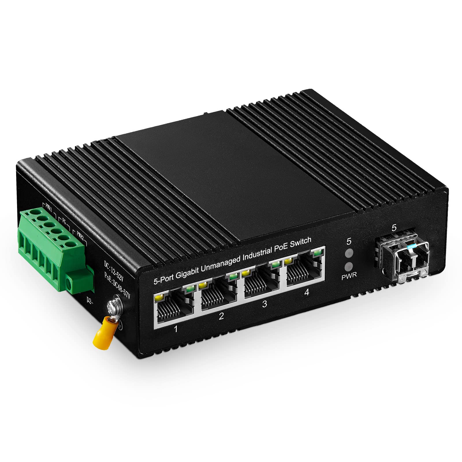 Binardat 5 Port Gigabit Poe Din Rail Industrial Ethernet Switch, 4 Poe Ieee802.3Af/At, 1 Sfp Port With 20Km Lc Module, With One