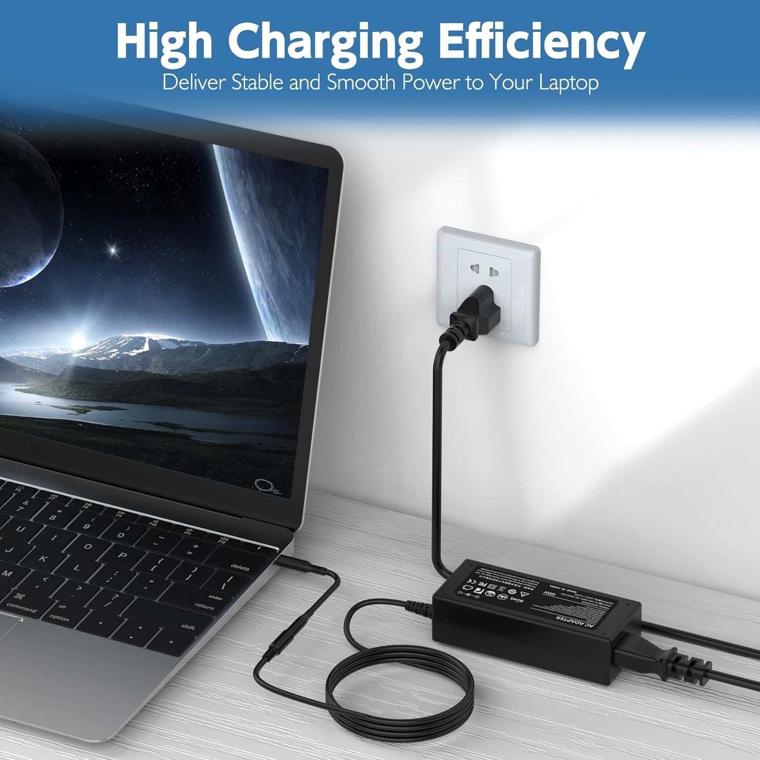 65W Laptop Charger For Dell Inspiron 13 14 15 16 17 3000 5000 7000 Series; Latitude 3310 3420 3540; Vostro 3425 3520 5630 Power Supply Cord For Dell Laptops With Round Power Connector