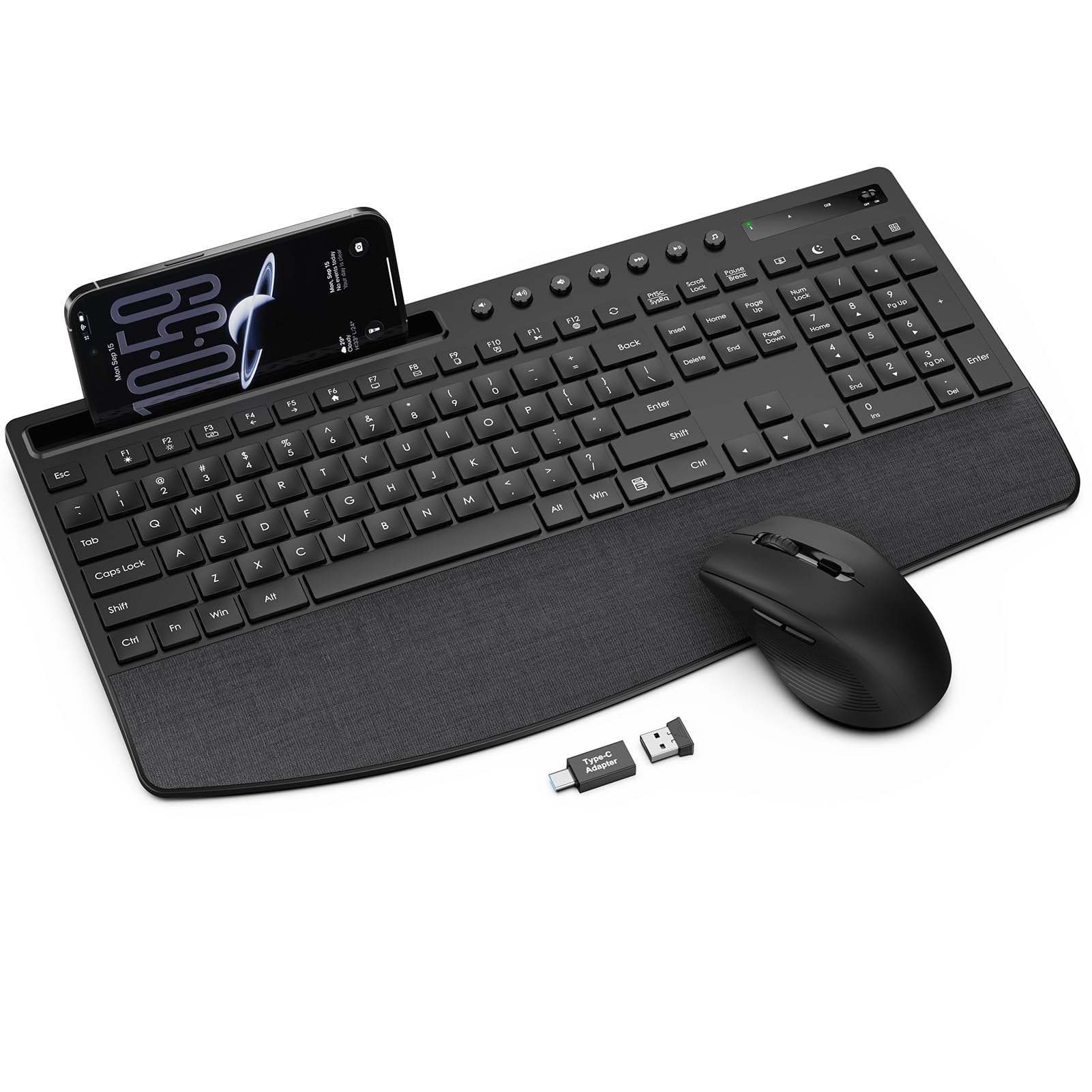 Wireless Keyboard and Mouse Combo, Full Size with Wrist Rest, Trueque KM71