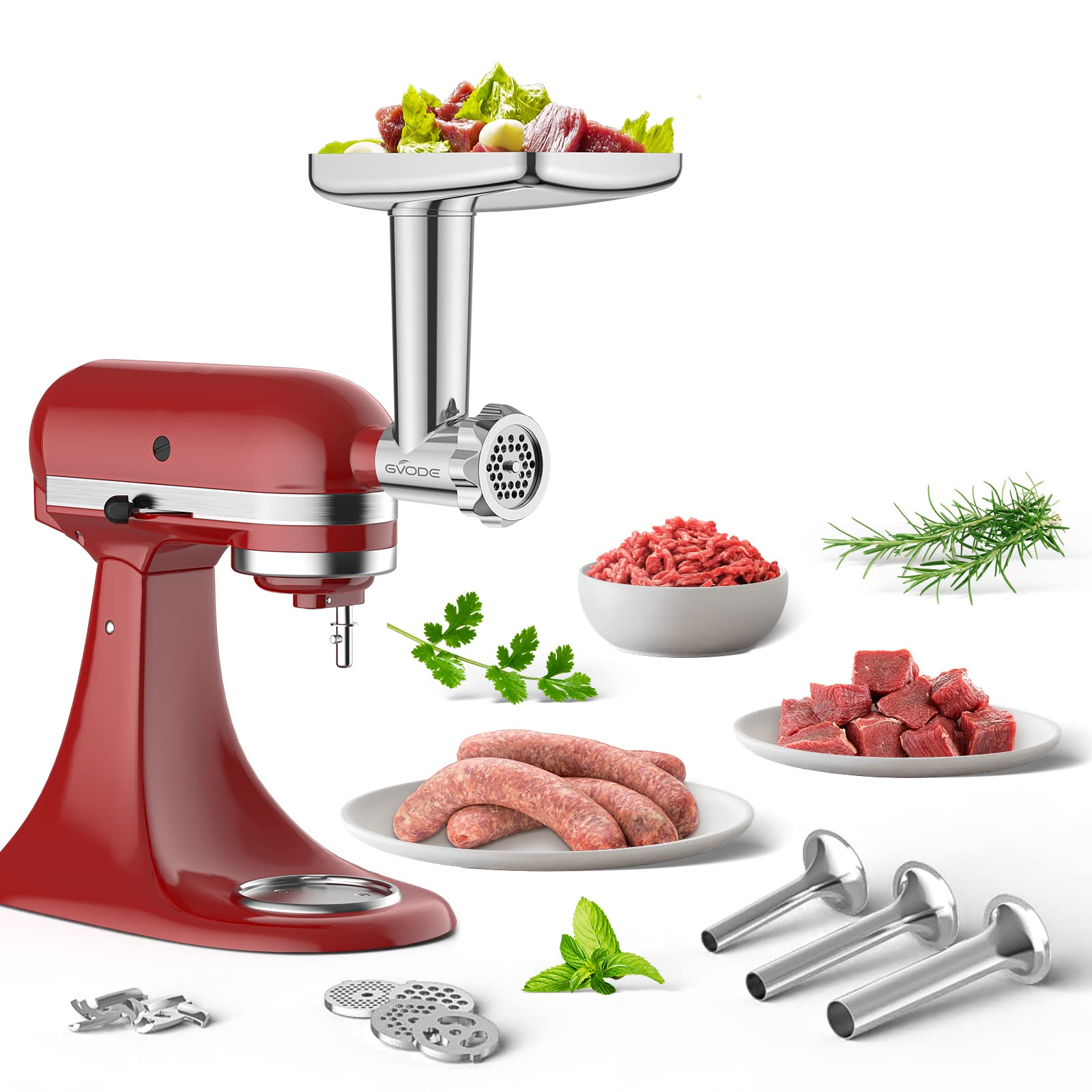 Stainless Steel Meat Grinder For Kitchenaid Mixer, Meat Grinder Sausage Stuffer Machine With 4 Grinding Plates, 3 Sausage Stuffe