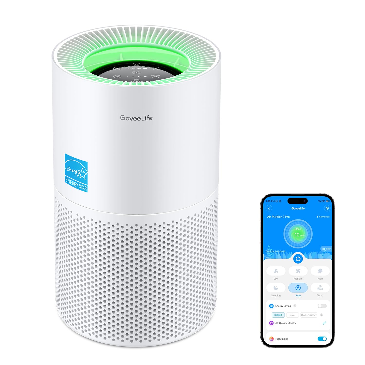Goveelife Smart Air Purifier For Homes And Large Rooms With Detachable Pre Filter, Covers Up To 1162Ft, Hepa Sleep Mode, App & A