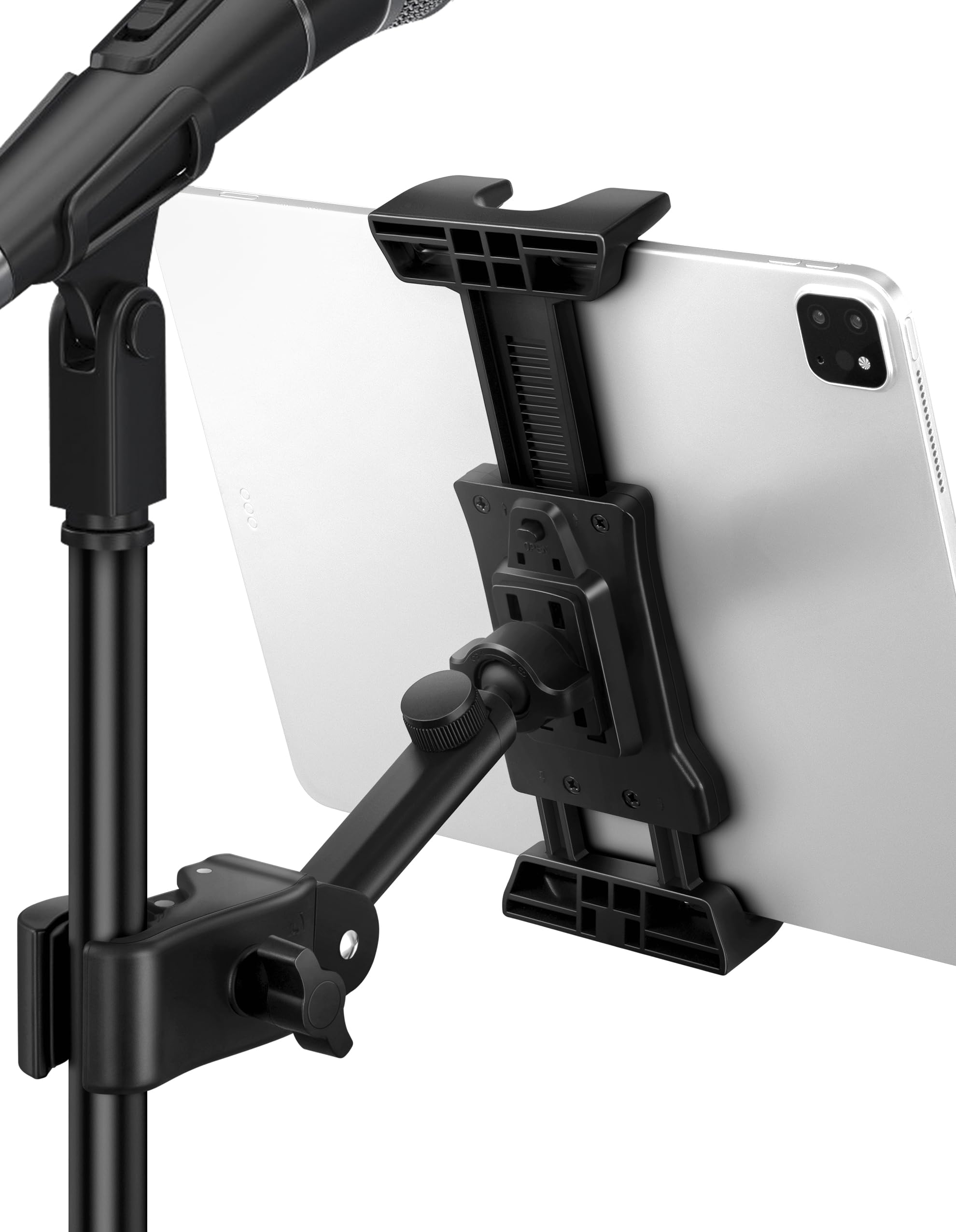 Lzsig Updated Tablet Mount Holder For Mic Stand, Adjustable Microphone Music Stand Ipad Iphone Holder Stand, Compatible With Kin