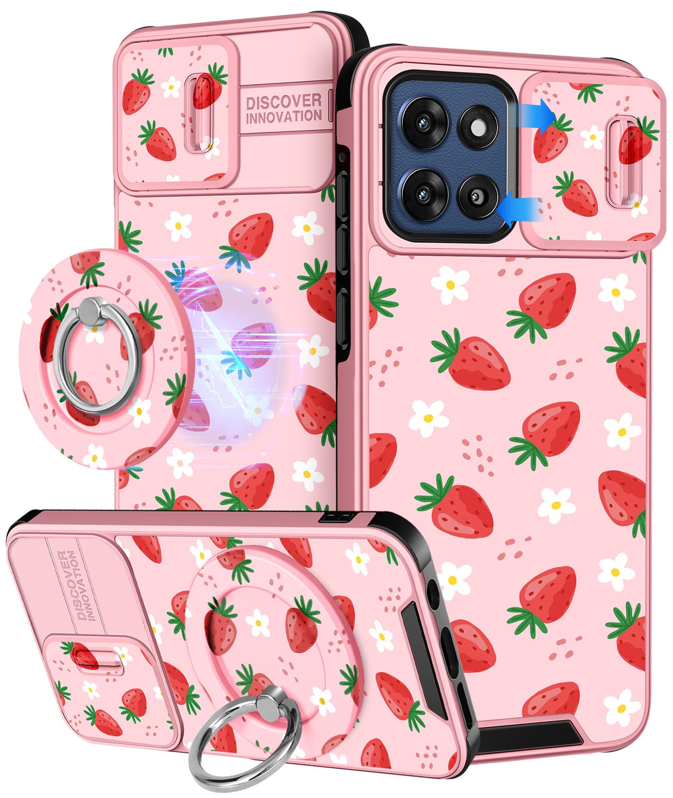 Buleens for Moto G Stylus 2026/2025 Case - Cute Design with Ring Stand & Camera Cover Women Girls Girly Aesthetic Strawberry Pho