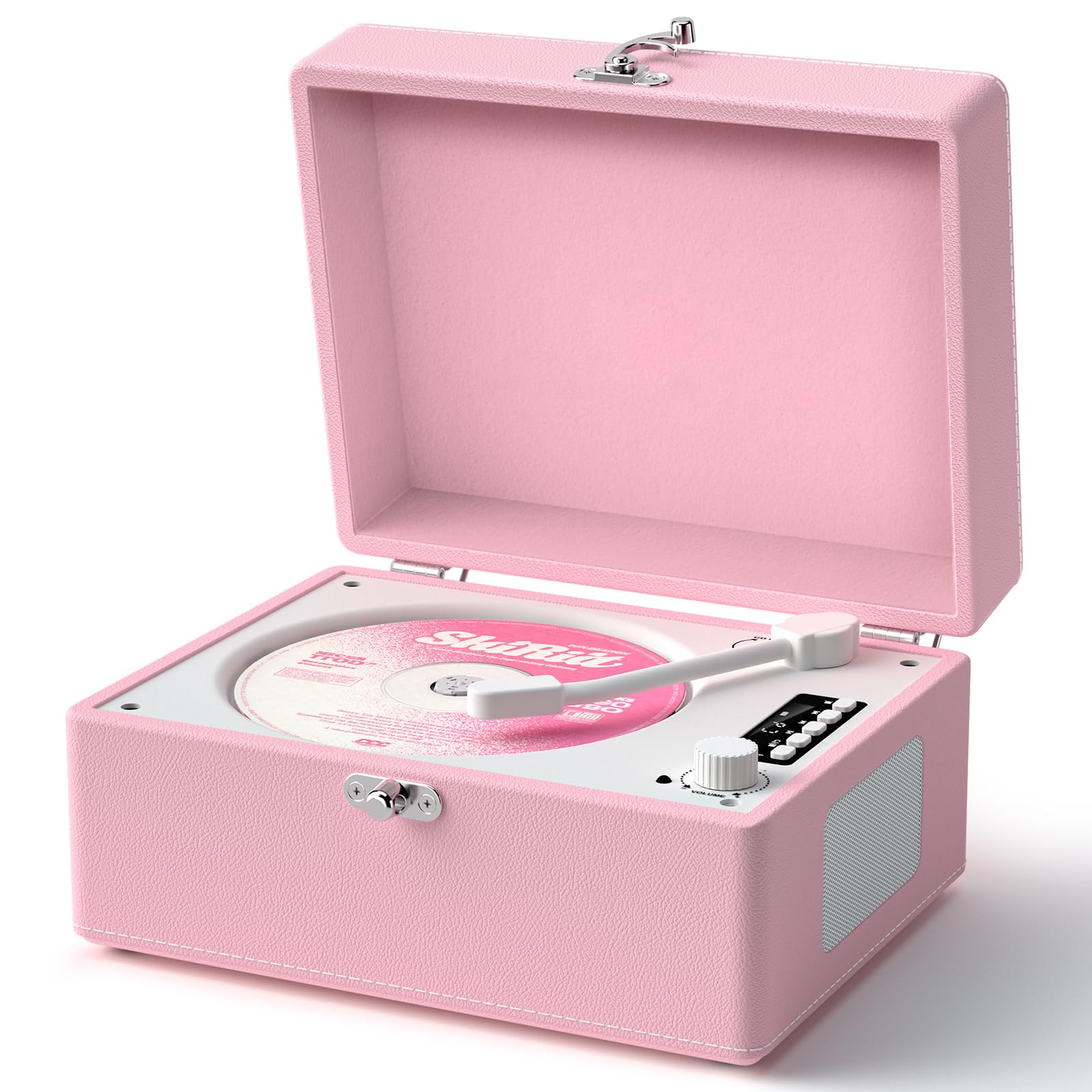 CD Player Portable Bluetooth, Pink CD Player Leather for Home Music Player, Rechargeable Battery & Built-in Speakers, USB & AUX