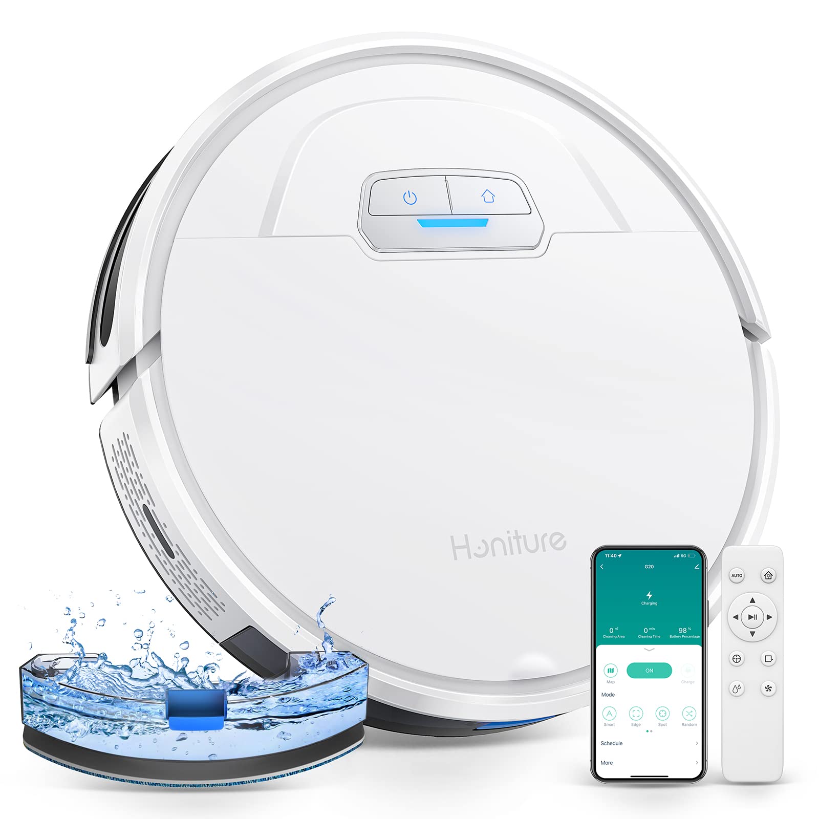 Honiture Robot Vacuum And Mop Combo, 4000Pa Strong Suction, G20 Robot Vacuum Cleaner With Self Charging, 150Mins Max, App&Remote
