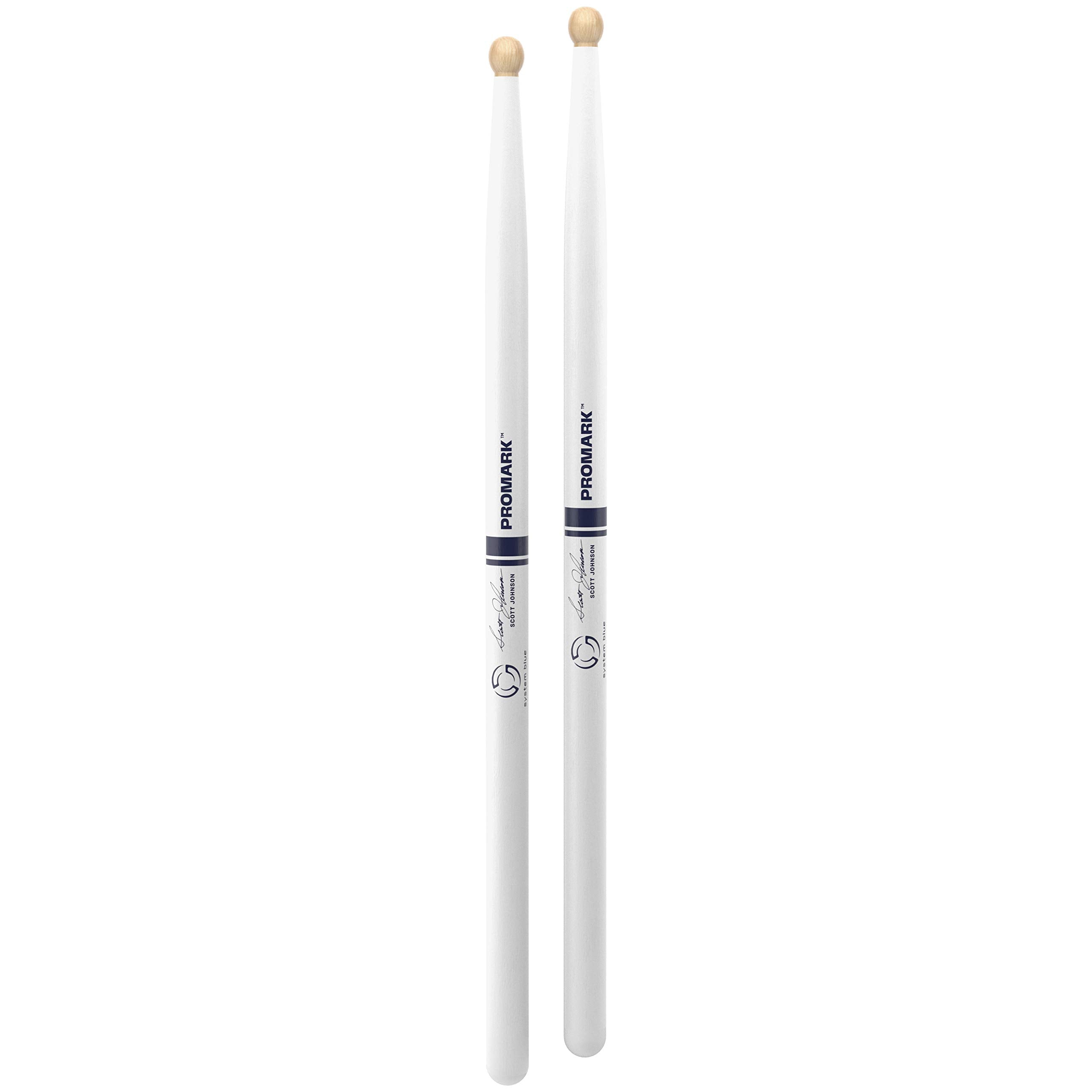 Promark Drum Sticks   Scott Johnson Drumsticks   Drum Sticks Set   Wood Tip   Painted White Hickory Drumsticks   Consistent Weig