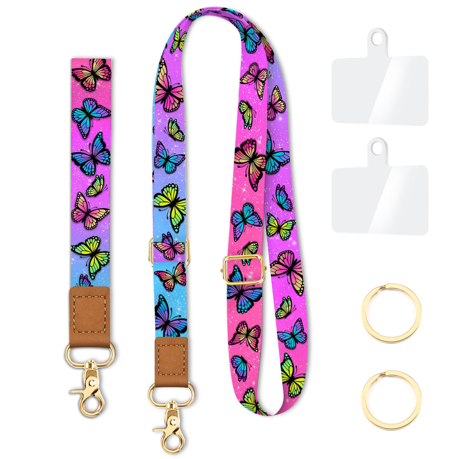 Cell Phone Lanyard Crossbody With Wrist Strap, Cute Butterfly Phone Lanyards For Around The Neck Wristlet Adjustable Phone Strap
