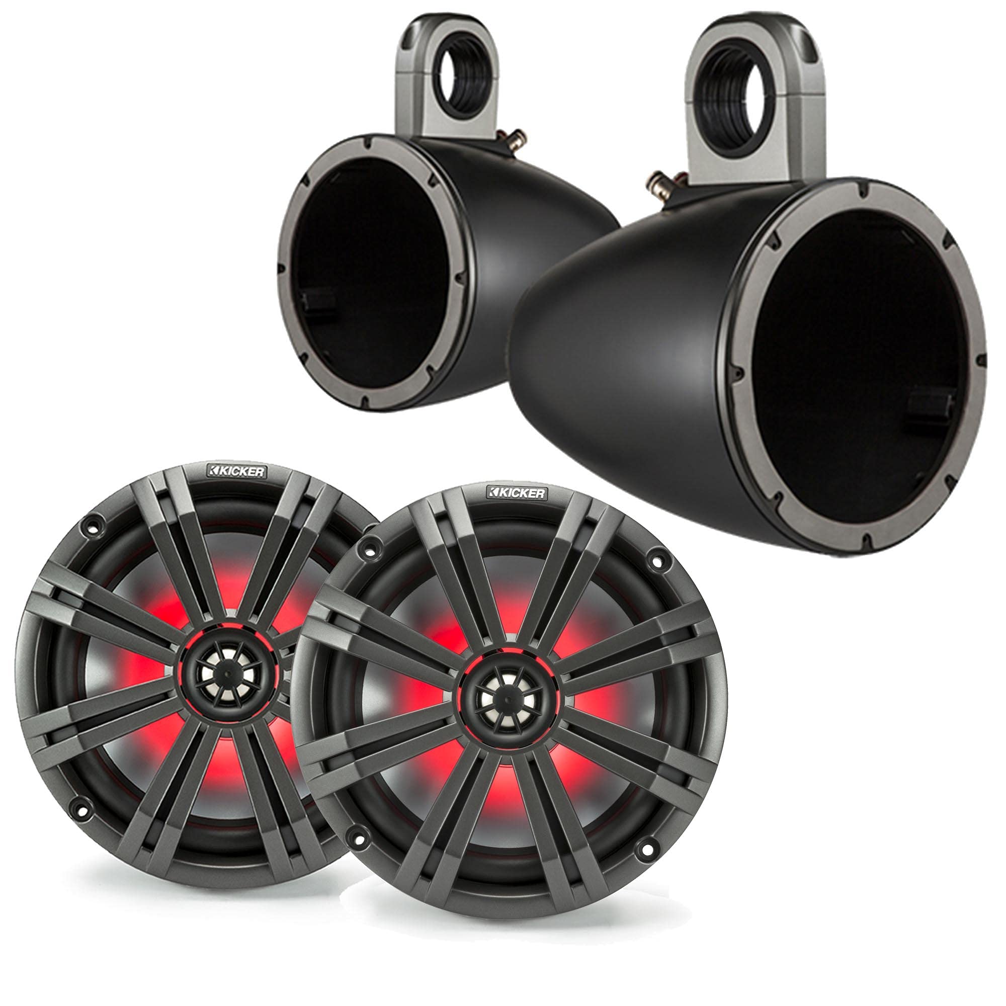 Kicker 8'' Blackcharcoal Wake Tower Led Marine Speakers 1 Pair
