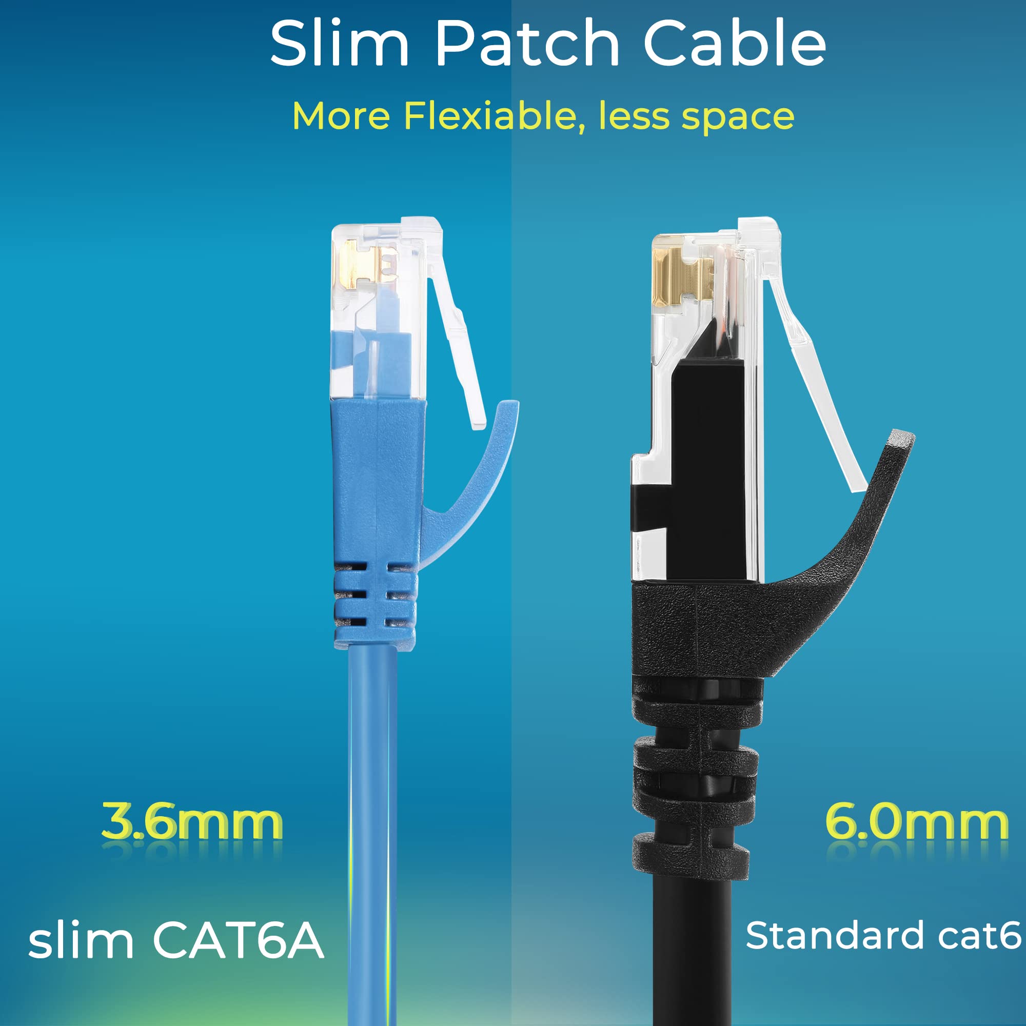 Rapink Cat6A 3Ft Ethernet Cables (24 Pack)   Slim, 10G Support, Snagless, Flexible With Gold Plated Connectors