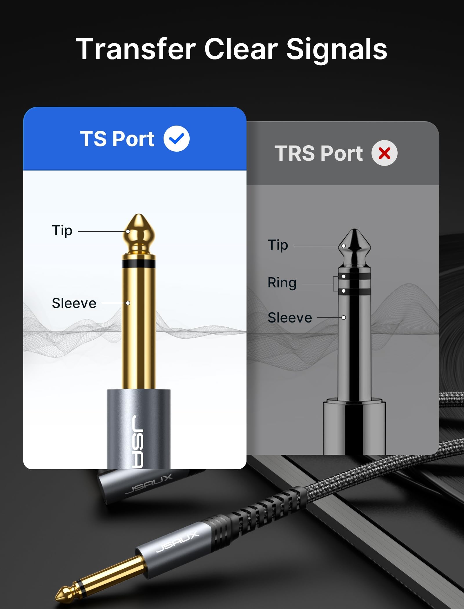 Jsaux Audio Instrument Cable 10Ft, Amp Cable Compatible With Electric Guitar, Bass, Drums, Pedals, Amplifiers, Preamps, Mixers,
