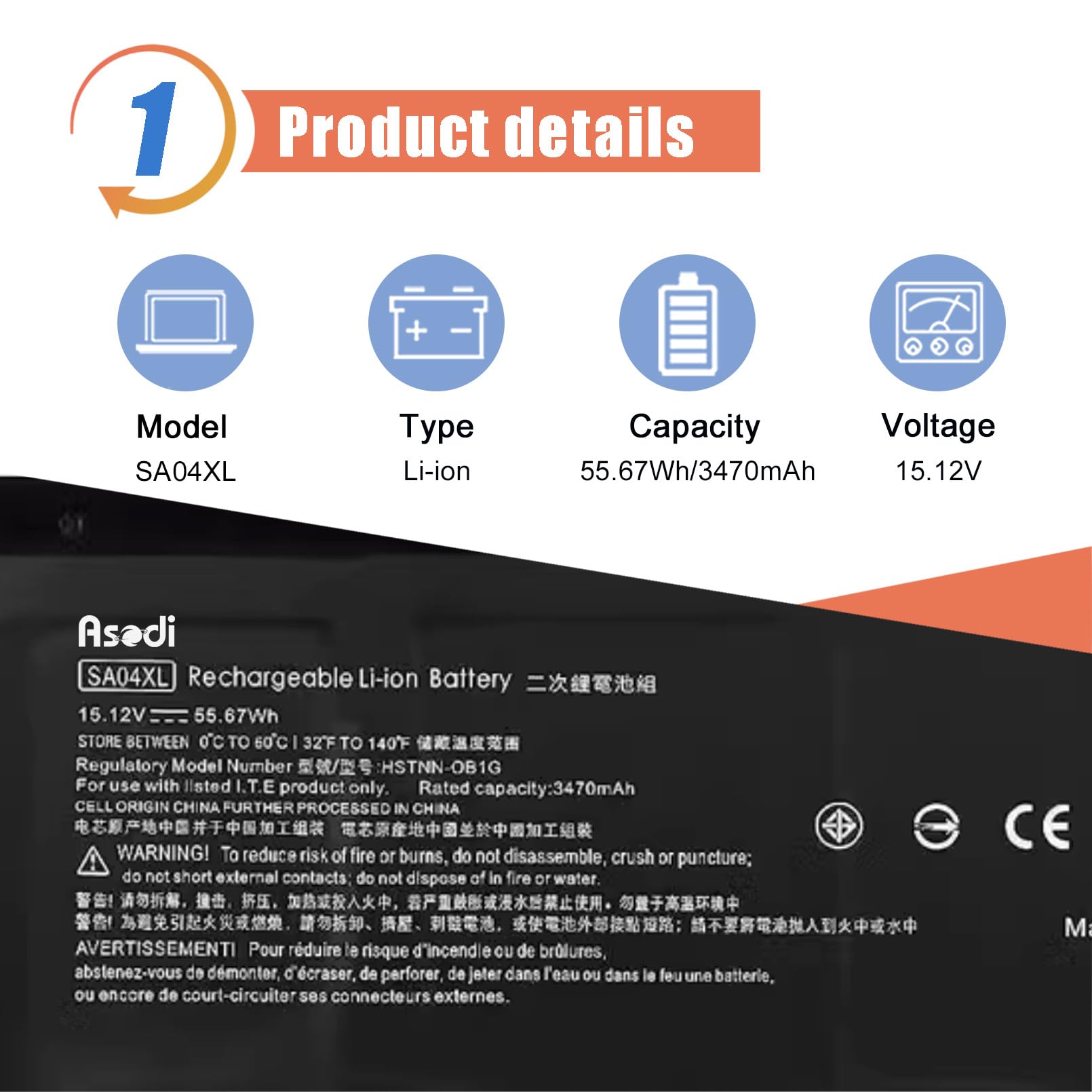 Asodi Sa04Xl L43267 005 55.67Wh Laptop Battery Compatible With Hp Envy X360 15 Dr 15 Ds 15M Dr 15M Ds 17 Cg 17M Cg Series Hstnn