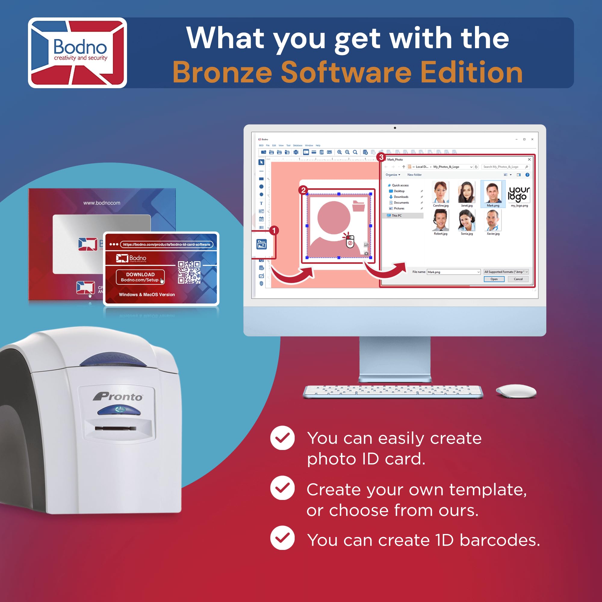 Bodno Magicard Pronto Id Card Printer & Complete Supplies Package Id Software And Camera - Bronze Edition