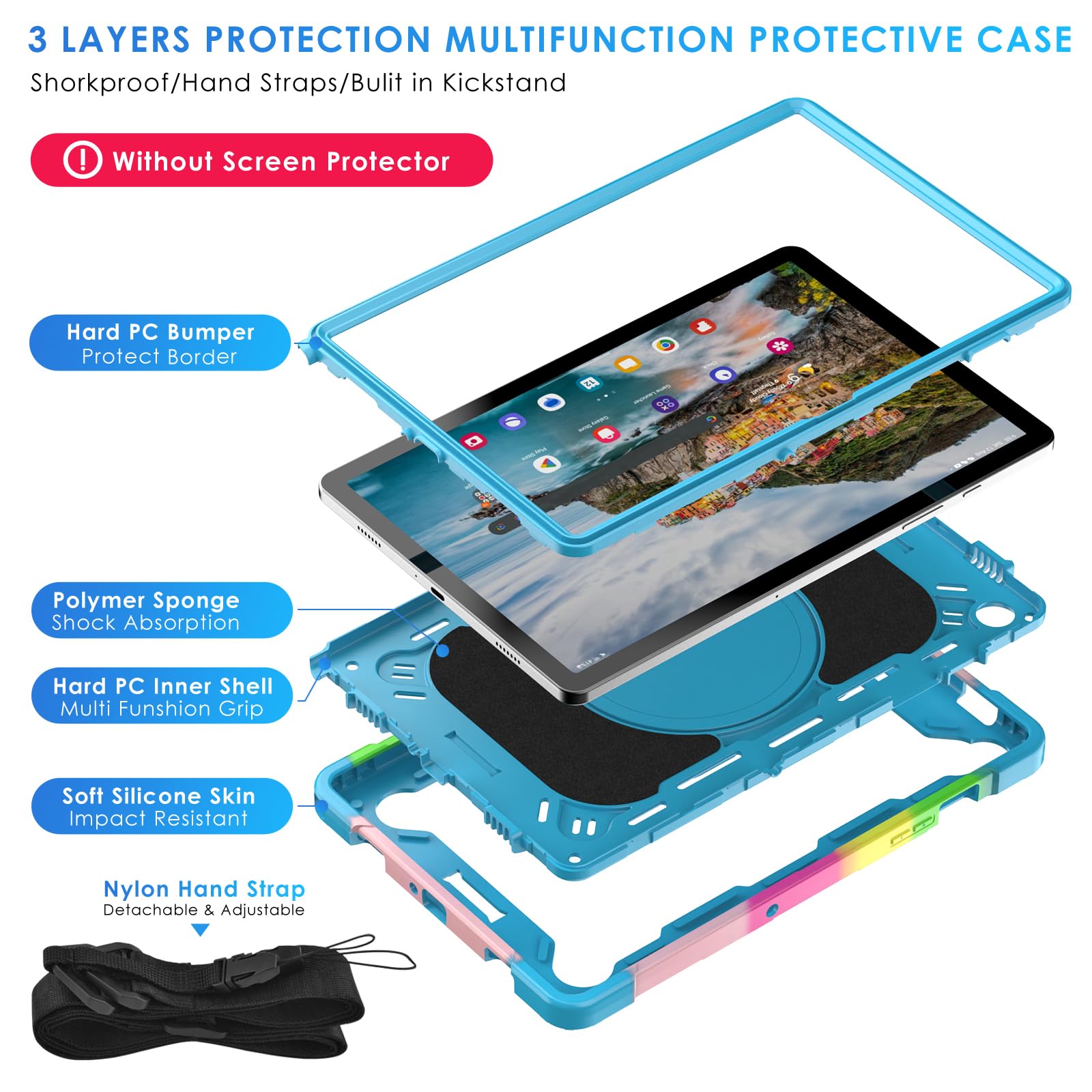 Detuosi Case For Samsung Galaxy Tab A9 Plus 11 Inch 2023, With 360Rotatable Stand & Shoulder Strap, Heavy Duty Shockproof Case F