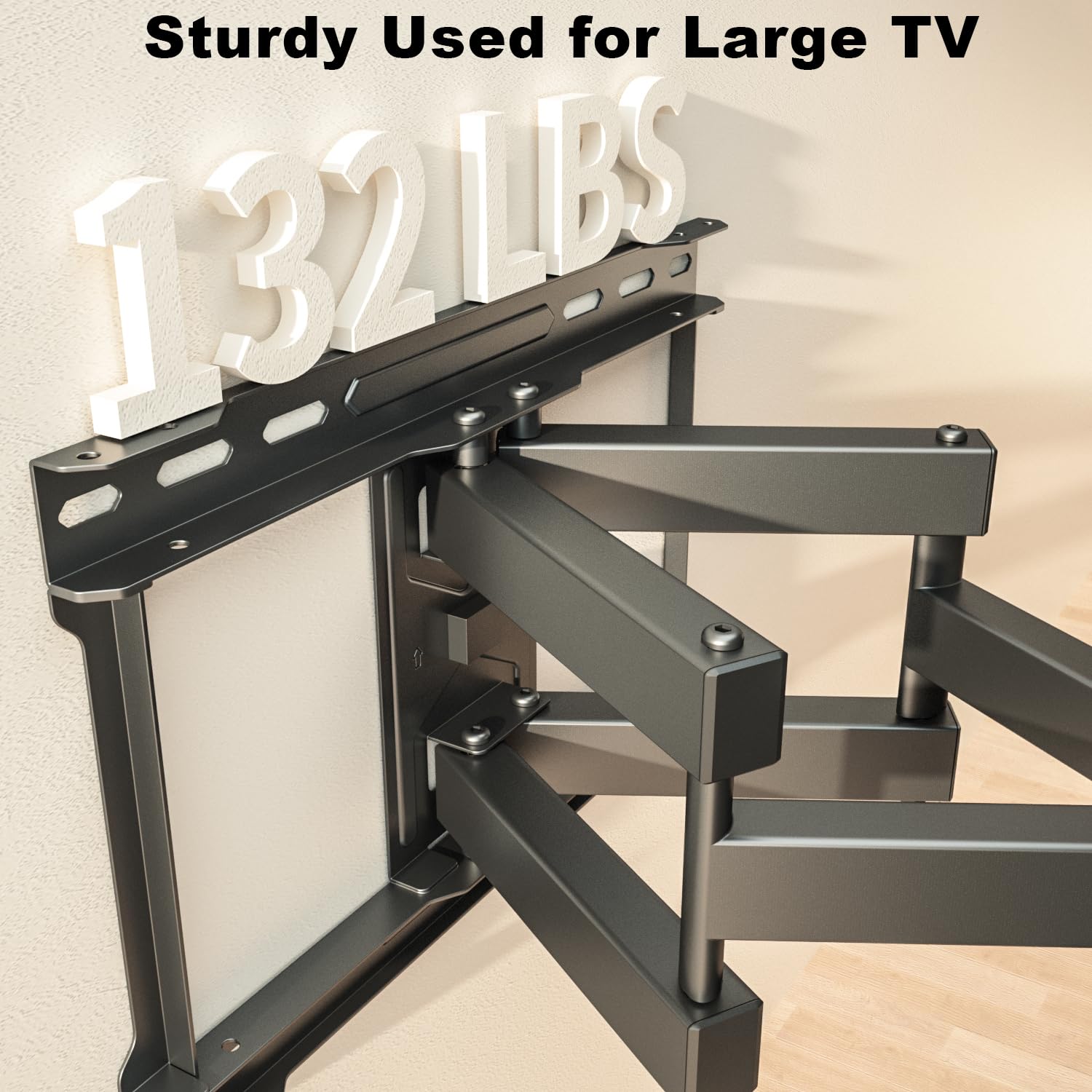 USX STAR Full Motion TV Wall Mount for 37-85 Inch TVs, Swivel & Tilt, Max VESA 600x400mm, Black, Supports Up to 132lbs