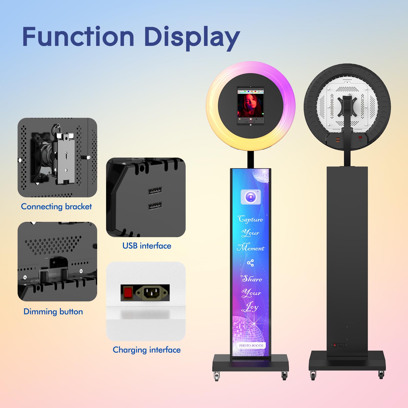 Harzhi Portable Photo Booth Compatible With Any Ipad, Large Lightbox Ipad Photo Booth For Christmas Wedding Party Shell Stand So