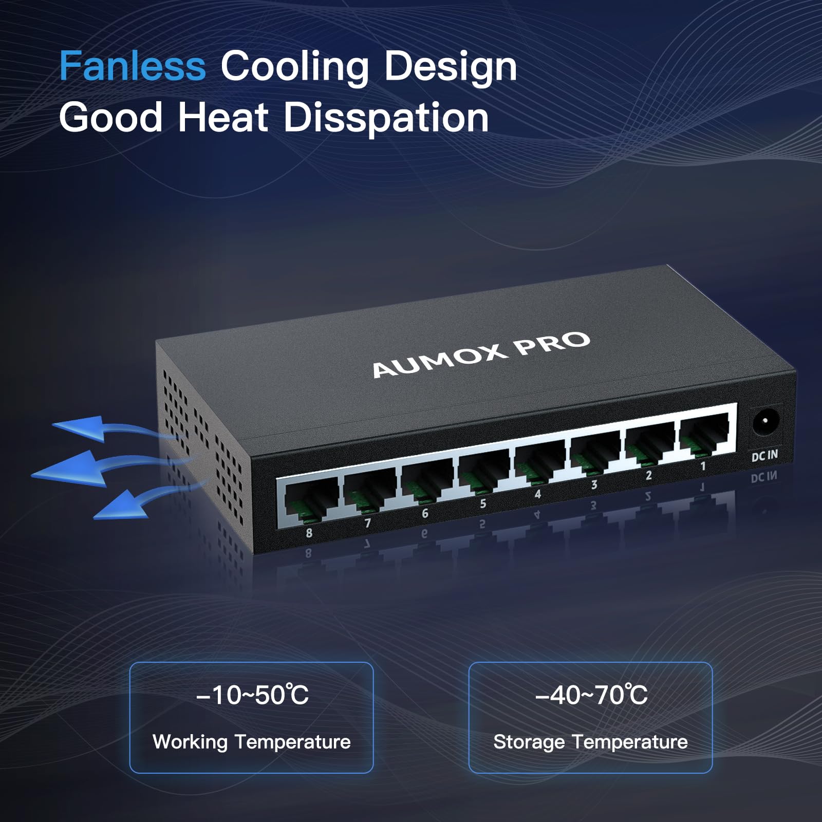 8 Port Gigabit Unmanaged Ethernet Switch, Aumox Pro Home Network Hub, Office Ethernet Splitter, Plug And Play, Silent Operation,