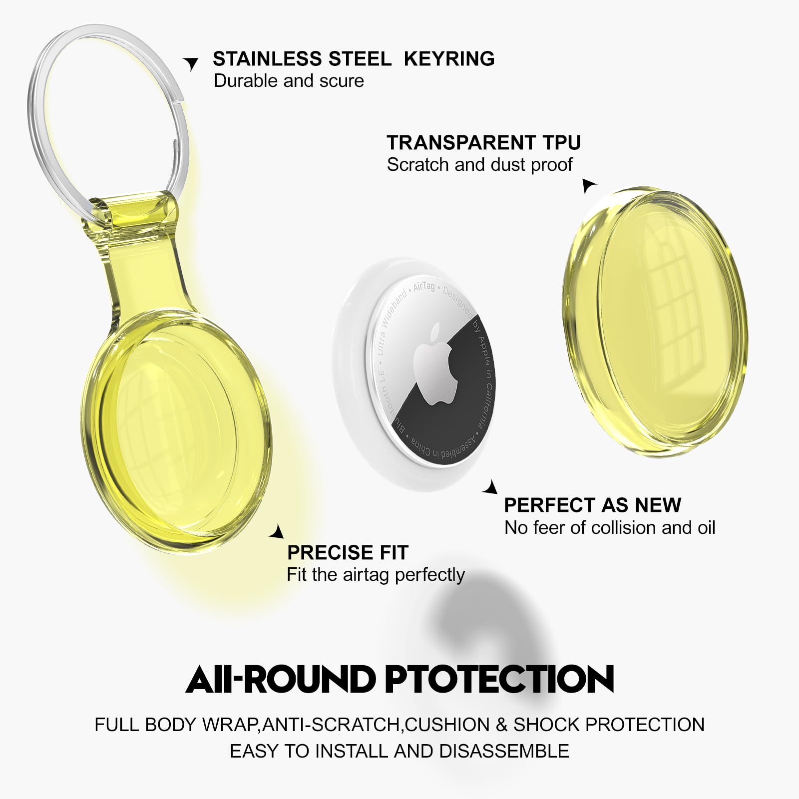 Airtag Holder Compatible With Apple Airtags, Waterproof & Dustproof & Anti Collision Airtag Cover With Multi Color Transparent S