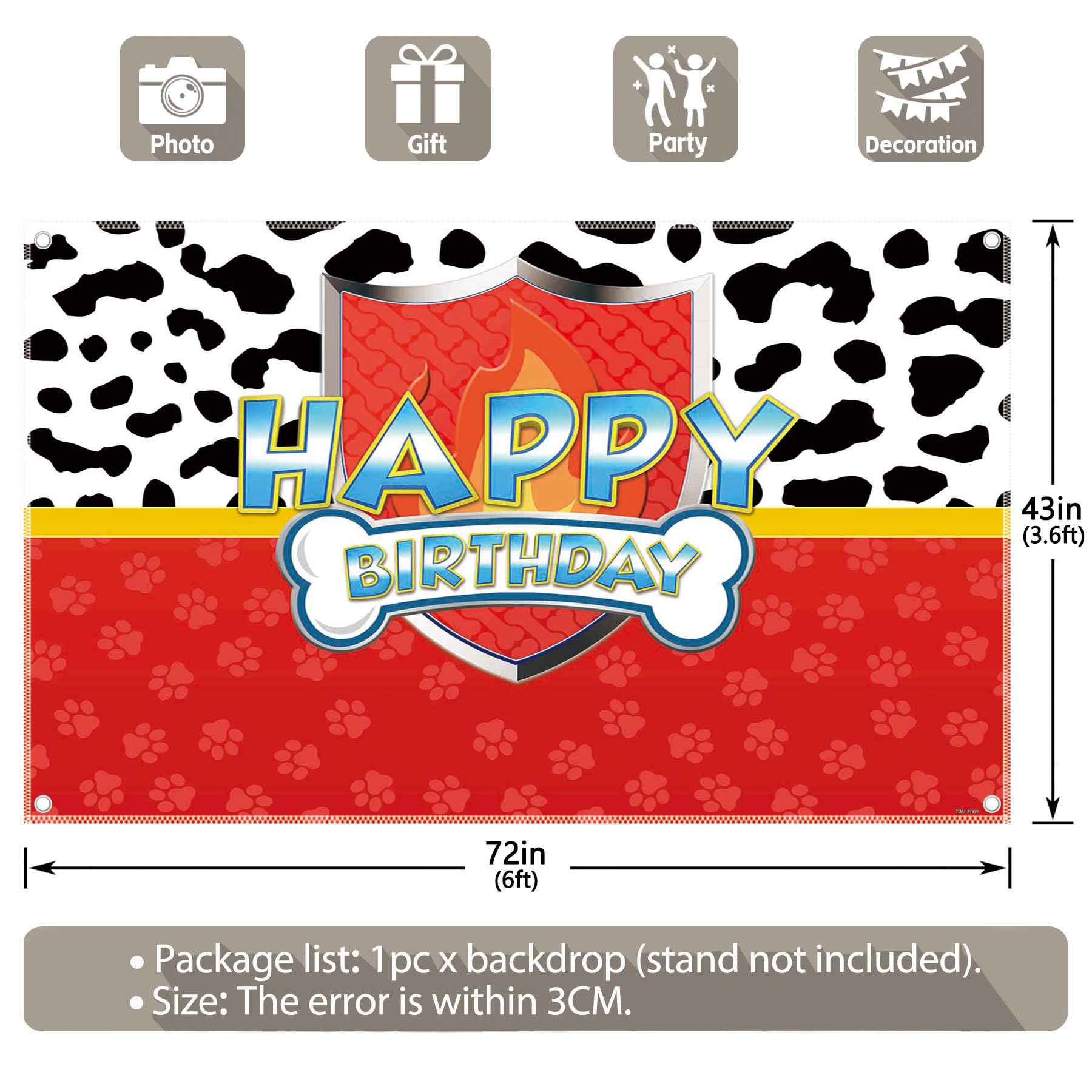 Yriujul 72X43Inch Red Dog Paw Birthday Backdrop For Boy Girls Party Decorations Photography Background Photo Banner Booth Props