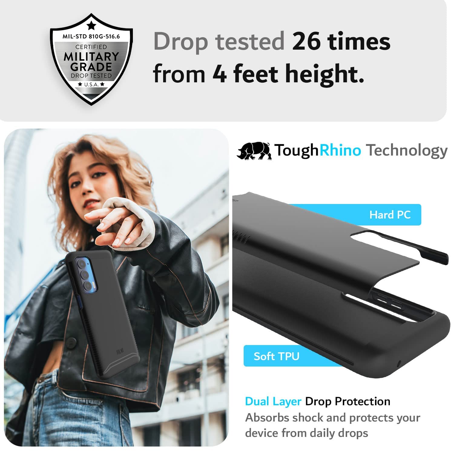 Tudia Dualshield Designed For Motorola Edge 5G Uw Case/Moto Edge 2021 Case, [Merge] Shockproof Military Grade Slim Heavy Duty To