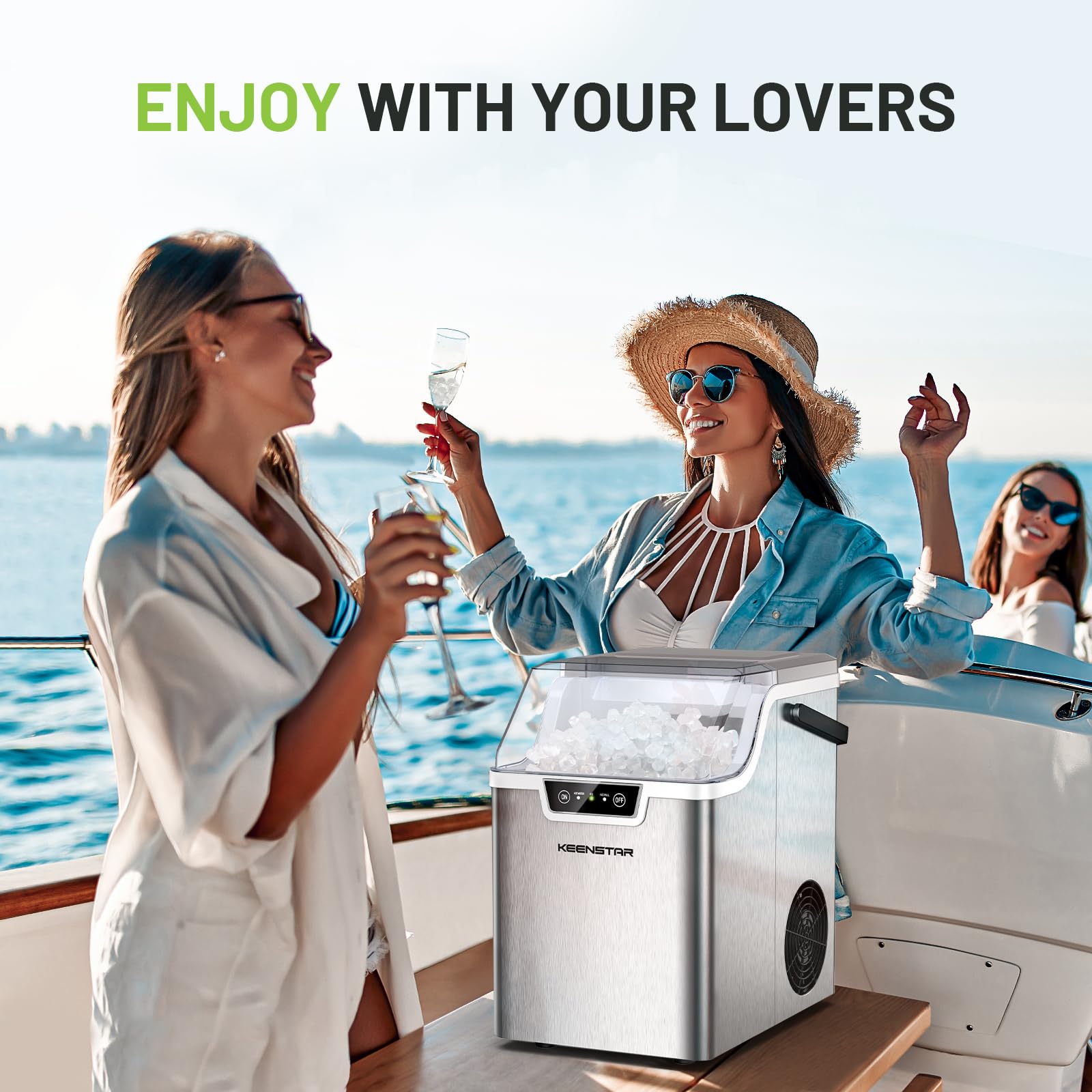 Nugget Countertop Ice Maker With Soft Chewable Ice 40Lbs, Pebble Sonic Ice Machine With Basket And Scoop, Ready In 5 Mins, 40Lbs