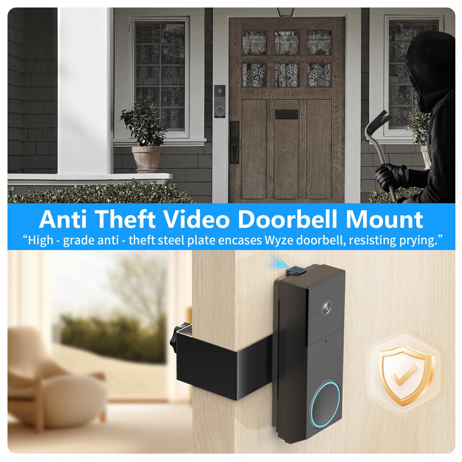 Anti Theft Doorbell Mount For Wyze Duo Cam Doorbell Only, No Drill Wyze Doorbell Camera Mount, Not Blocking Doorbell Sensor, Met