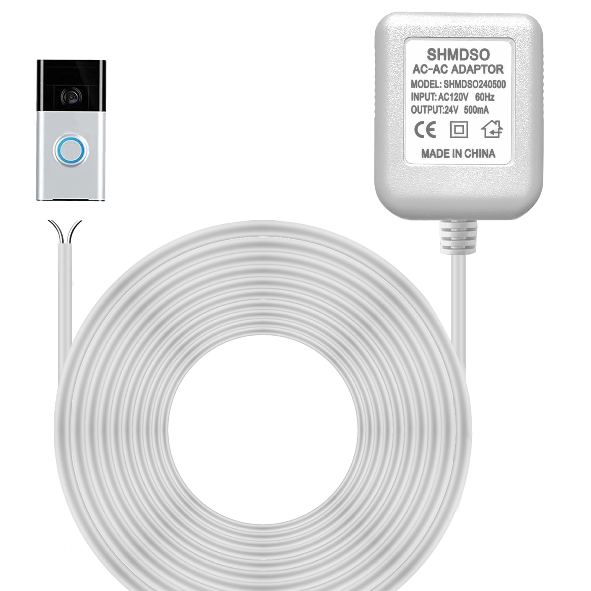 24V Doorbell Transformer,33 Foot Length Output Line 24V500Ma Video Doorbell Power Adapter, Compatible With Arlo, Nest, Wyze, Euf
