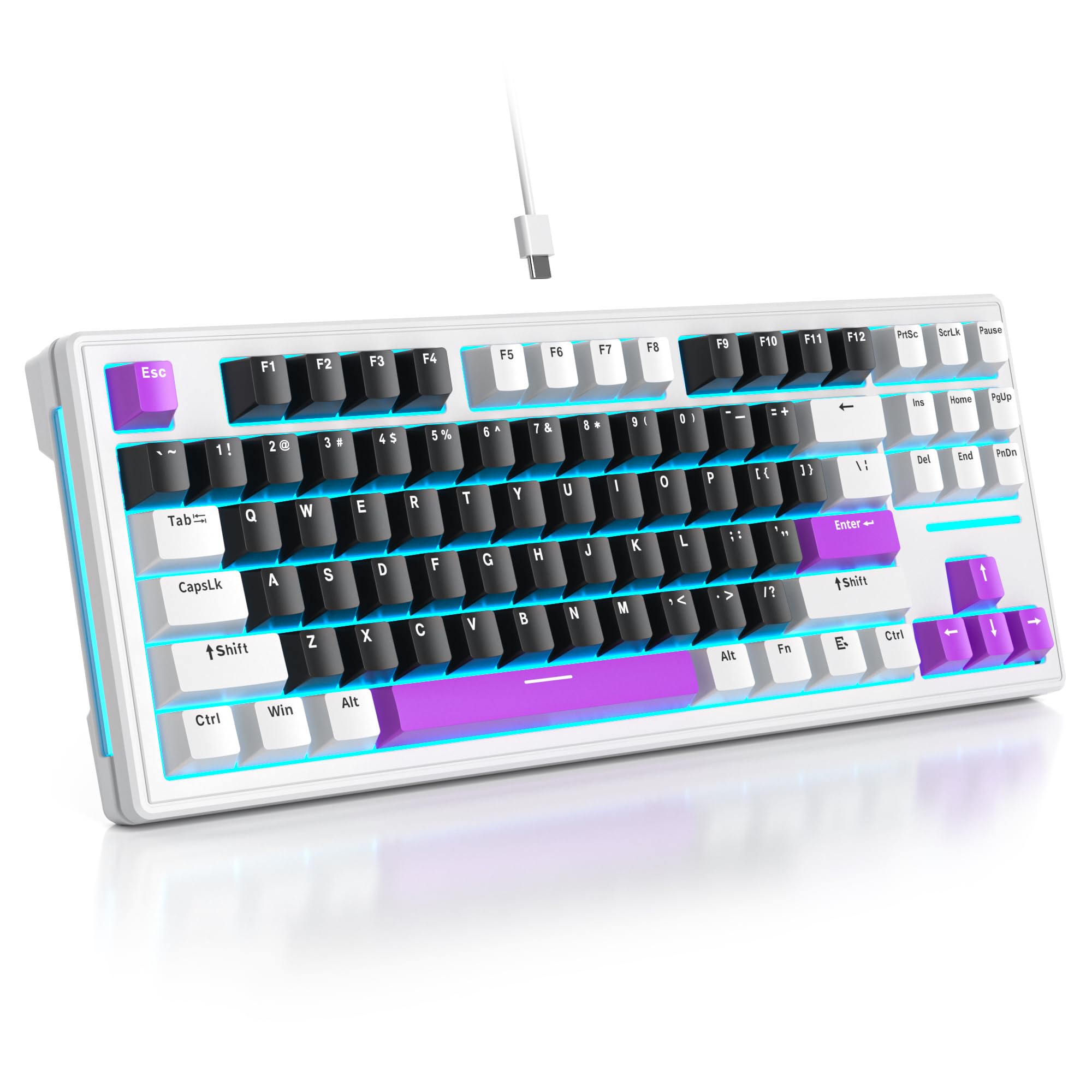 Mosptnspg 80% Tkl Wired Mechanical Keyboard,Rgb Backlit Gasket Mount 87 Key Hot Swappable Custom Linear Switch Gaming Keyboard W